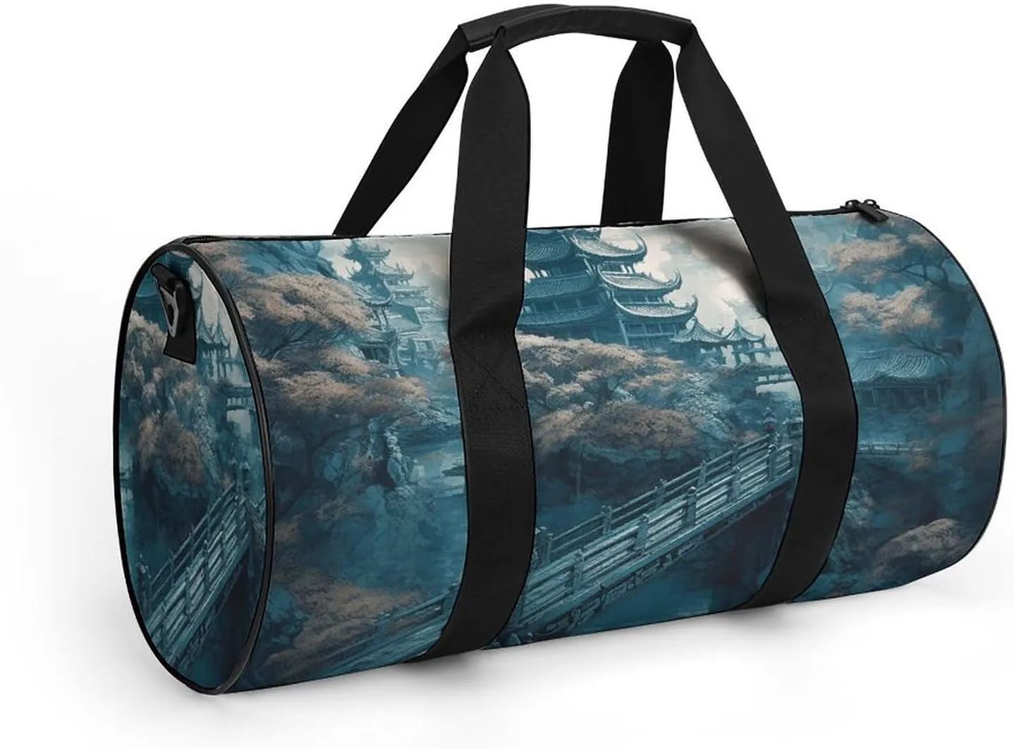 Gym Bag Asian Style Painting Duffel Bag for Men Women Overnight Bag with Shoe Compartment Workout Bags
