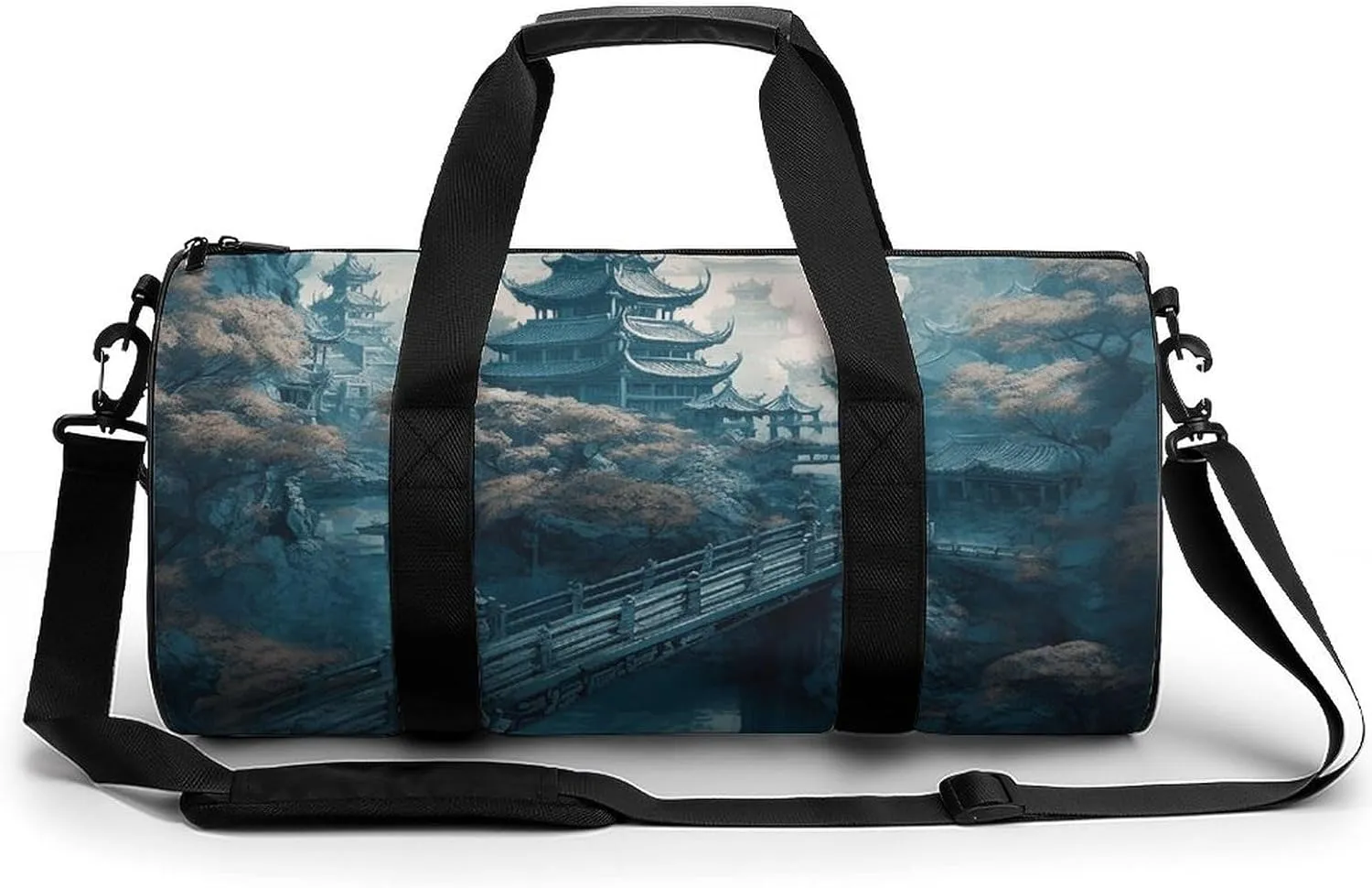 Gym Bag Asian Style Painting Duffel Bag for Men Women Overnight Bag with Shoe Compartment Workout Bags