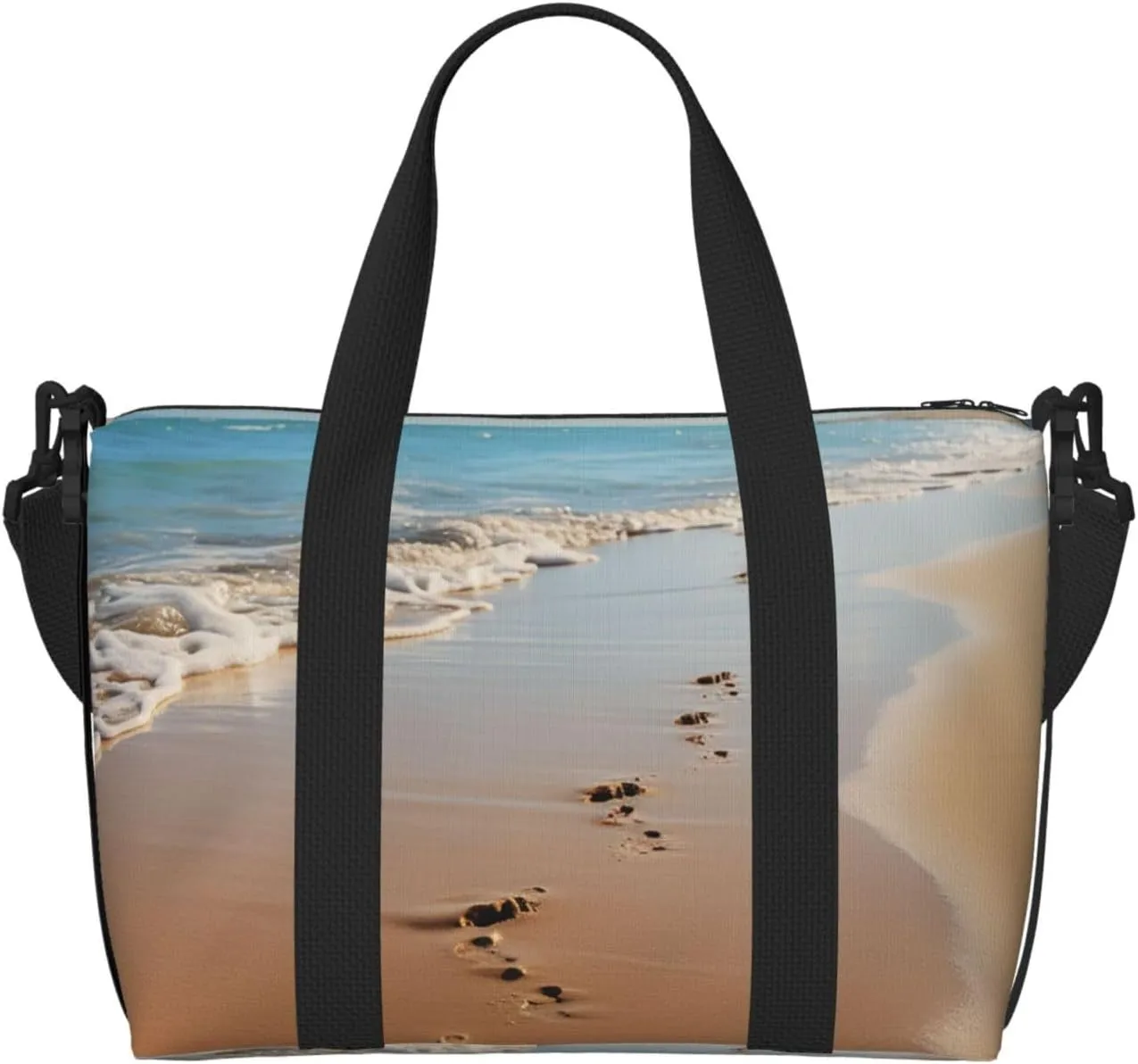 Gym Bag Beach footprints Duffel Bag for Men Women Travel Overnight Bag with Shoe Compartment Workout Bags