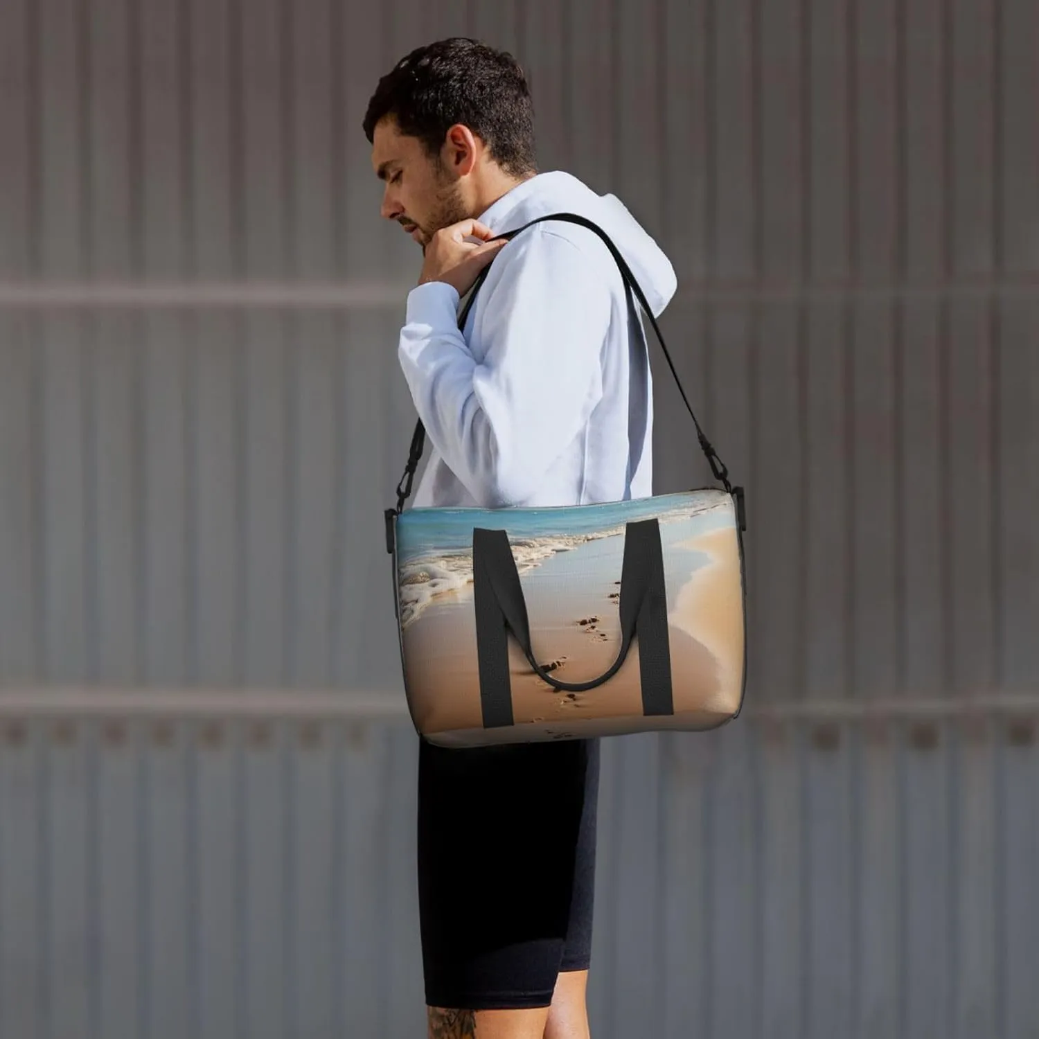 Gym Bag Beach footprints Duffel Bag for Men Women Travel Overnight Bag with Shoe Compartment Workout Bags
