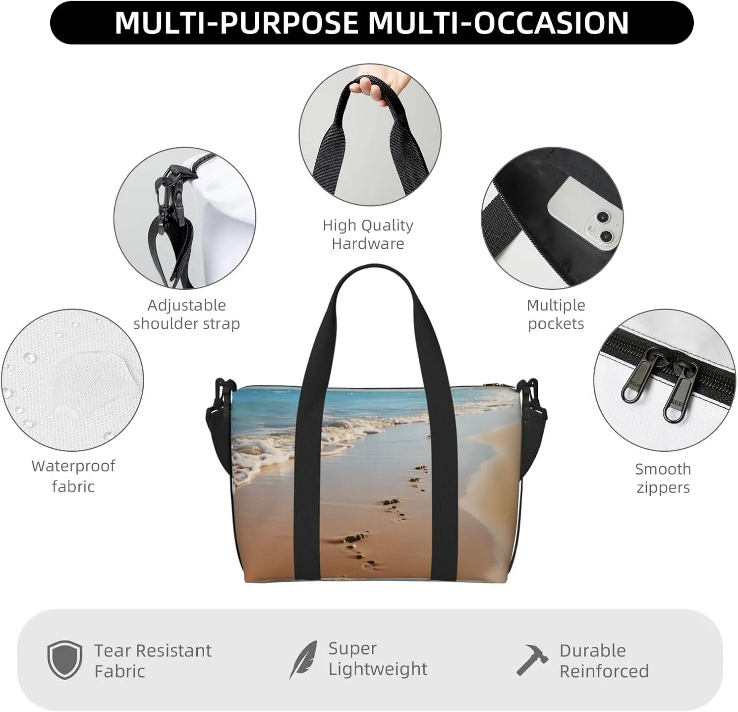 Gym Bag Beach footprints Duffel Bag for Men Women Travel Overnight Bag with Shoe Compartment Workout Bags