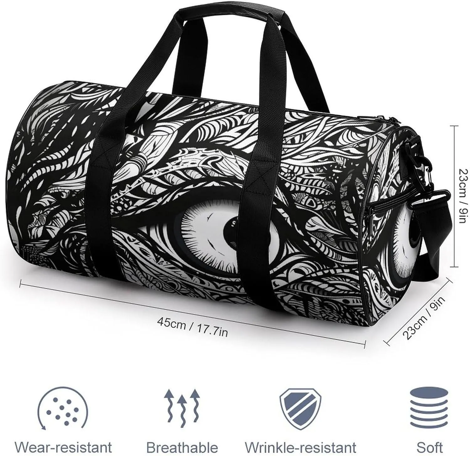 Gym Bag Black And White Lines Duffel Bag for Men Women Overnight Bag with Shoe Compartment Workout Bags