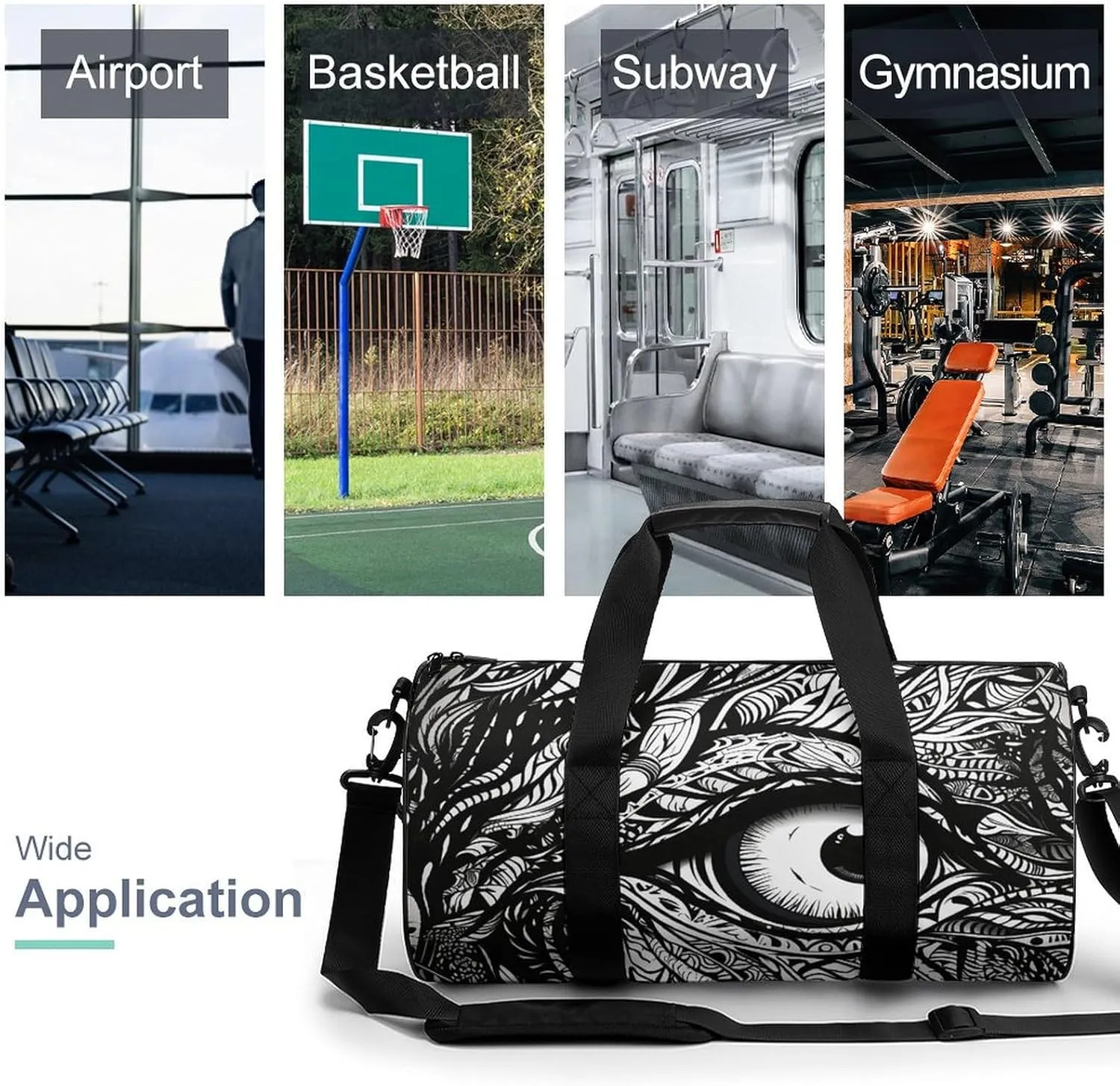 Gym Bag Black And White Lines Duffel Bag for Men Women Overnight Bag with Shoe Compartment Workout Bags