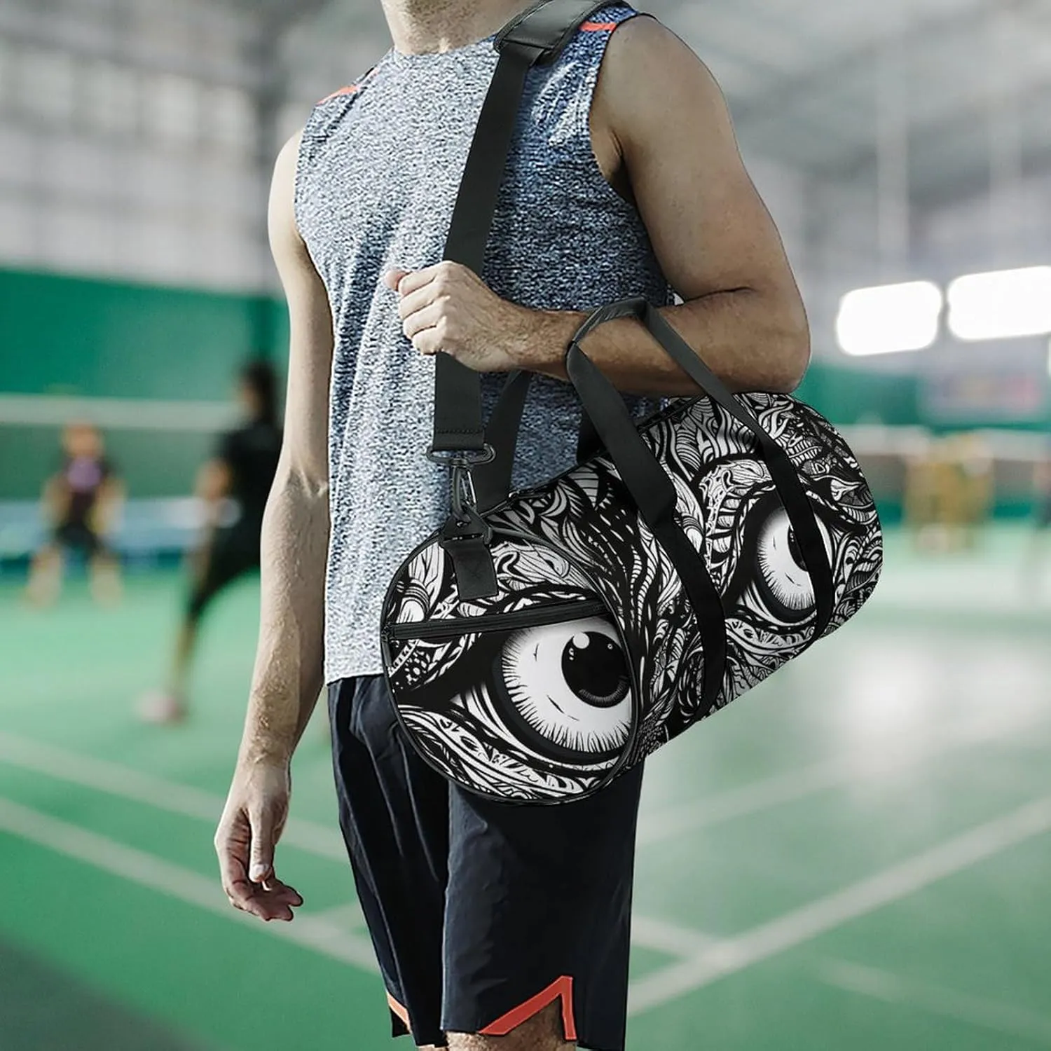 Gym Bag Black And White Lines Duffel Bag for Men Women Overnight Bag with Shoe Compartment Workout Bags