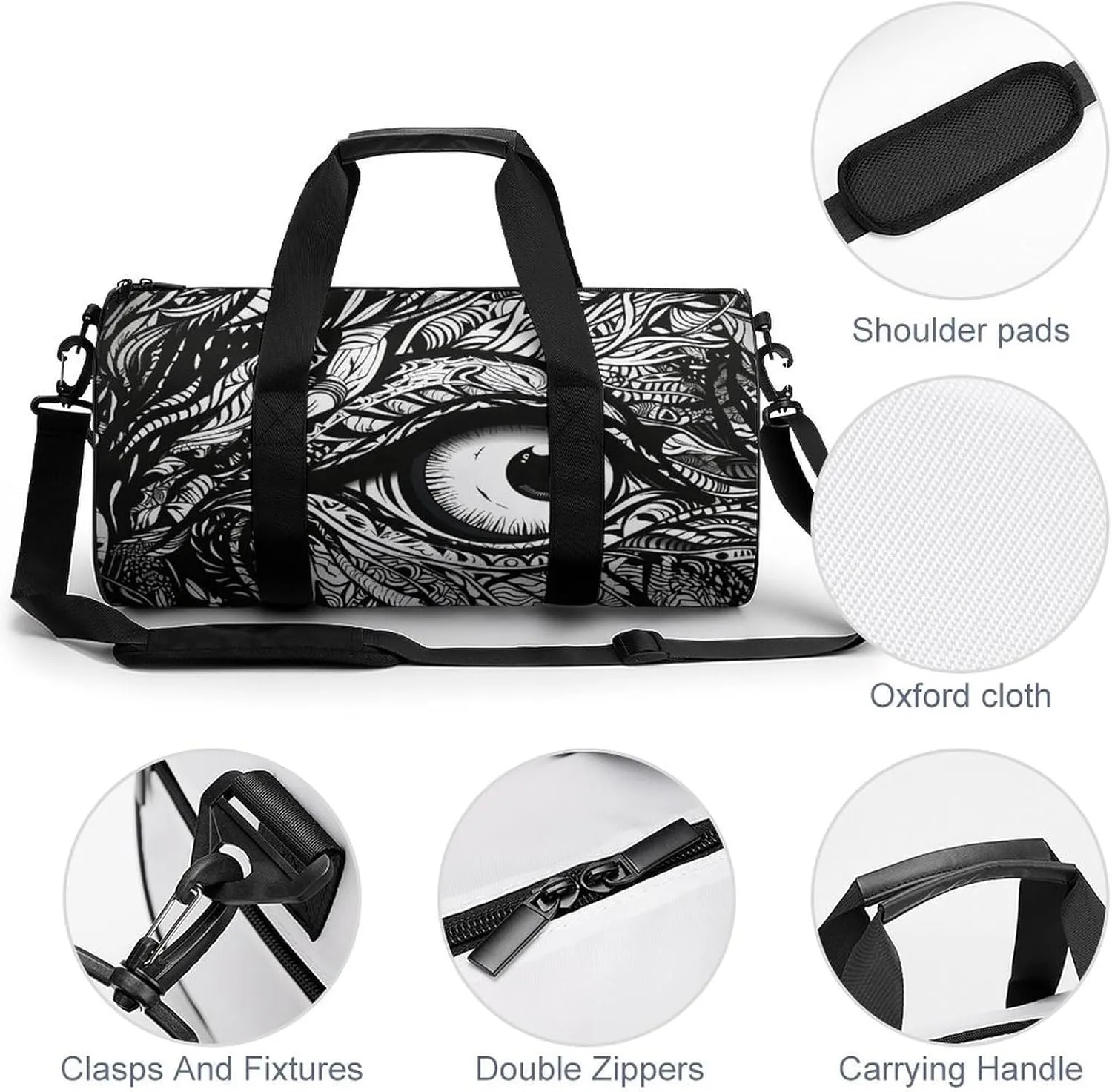 Gym Bag Black And White Lines Duffel Bag for Men Women Overnight Bag with Shoe Compartment Workout Bags