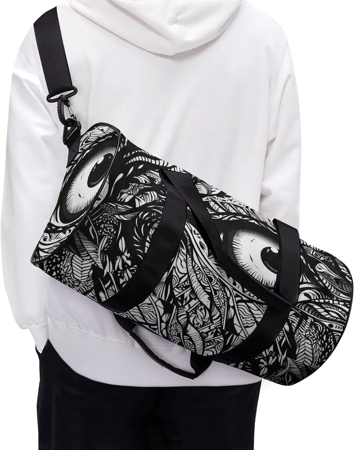 Gym Bag Black And White Lines Duffel Bag for Men Women Overnight Bag with Shoe Compartment Workout Bags
