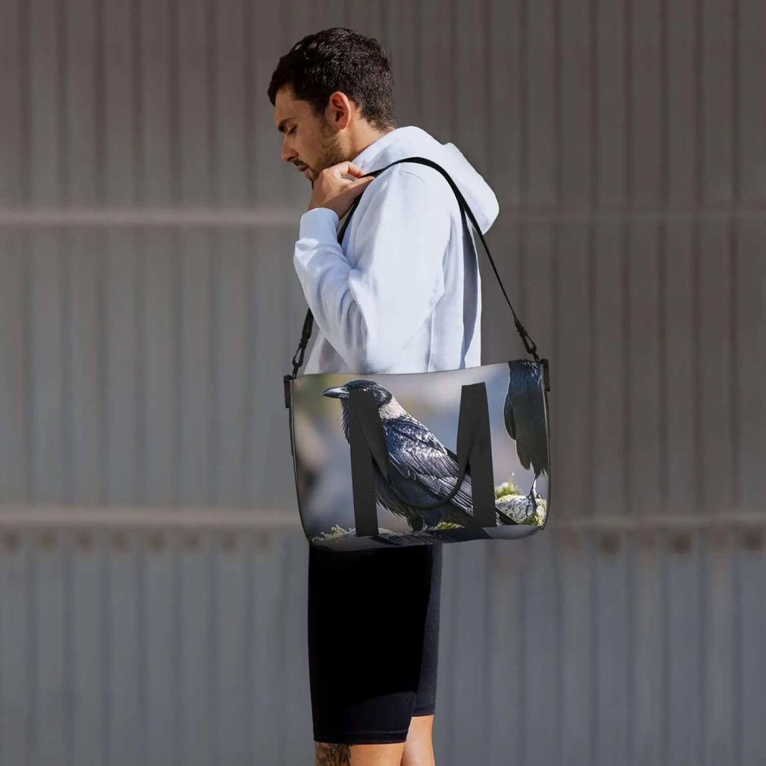 Gym Bag Black Crow Birds2 Duffel Bag for Men Women Travel Overnight Bag with Shoe Compartment Workout Bags