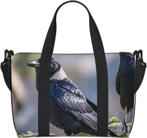 Gym Bag Black Crow Birds2 Duffel Bag for Men Women Travel Overnight Bag with Shoe Compartment Workout Bags