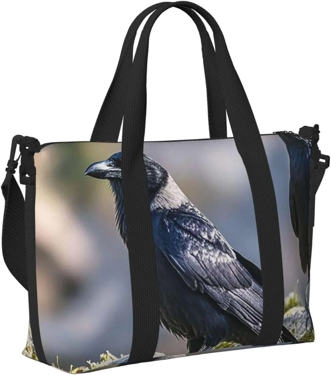 Gym Bag Black Crow Birds2 Duffel Bag for Men Women Travel Overnight Bag with Shoe Compartment Workout Bags