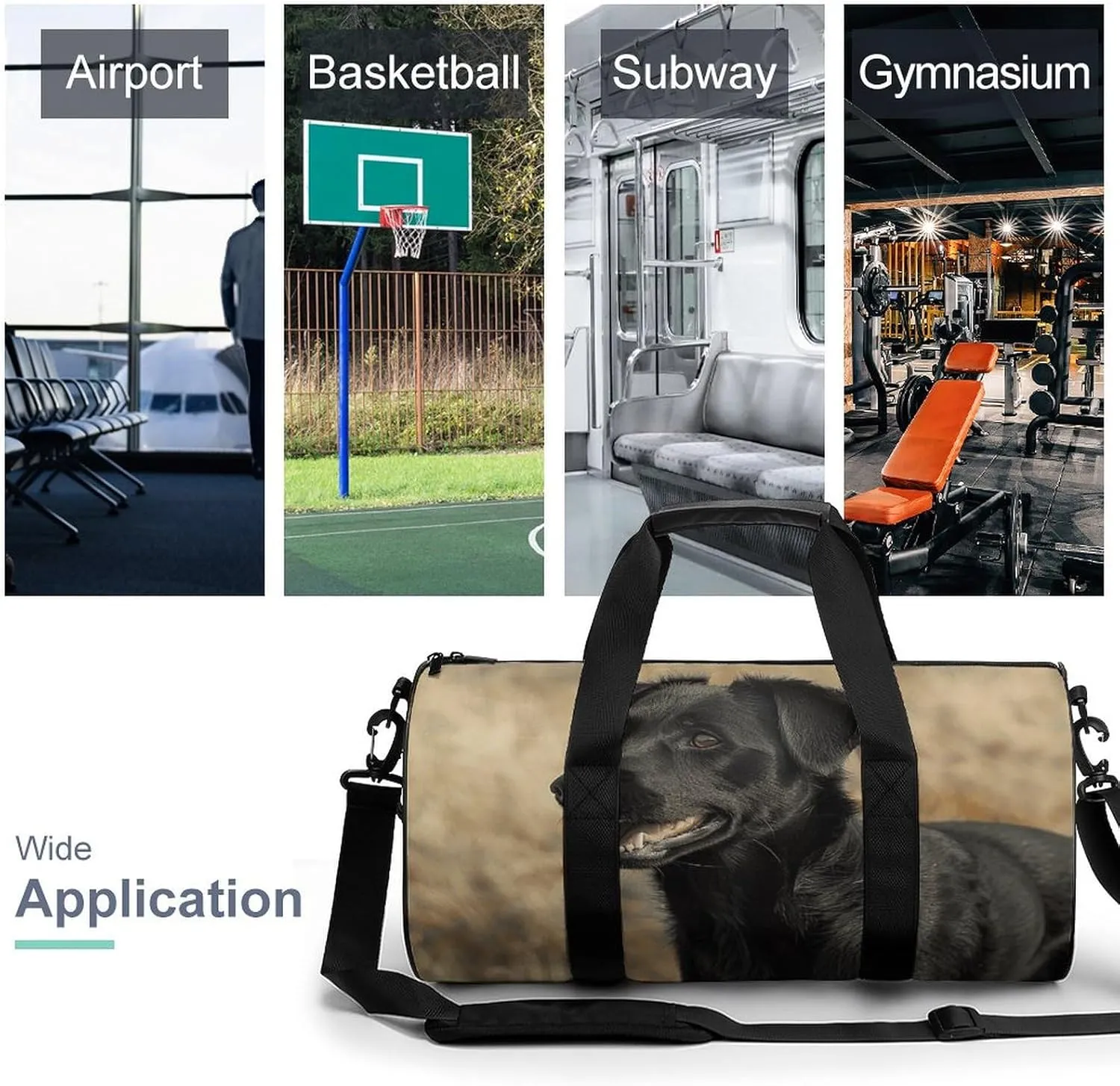 Gym Bag Black Dog in The Field Duffel Bag for Men Women Overnight Bag with Shoe Compartment Workout Bags