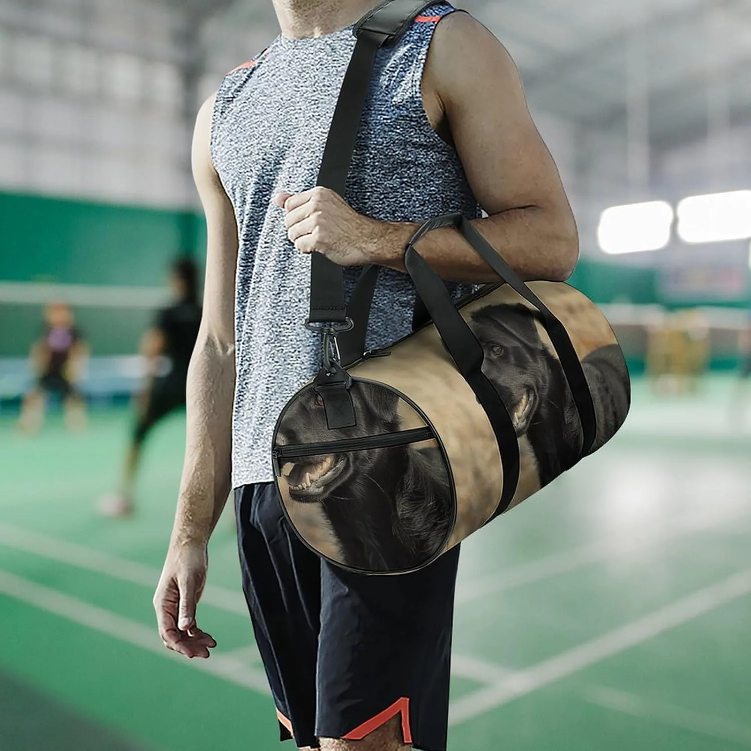 Gym Bag Black Dog in The Field Duffel Bag for Men Women Overnight Bag with Shoe Compartment Workout Bags