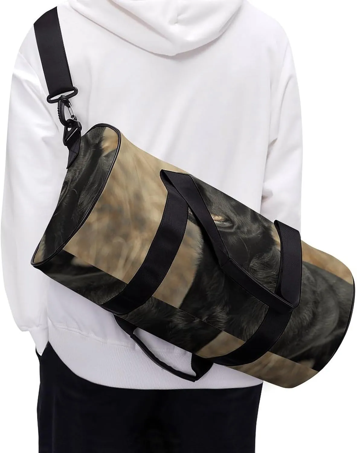 Gym Bag Black Dog in The Field Duffel Bag for Men Women Overnight Bag with Shoe Compartment Workout Bags