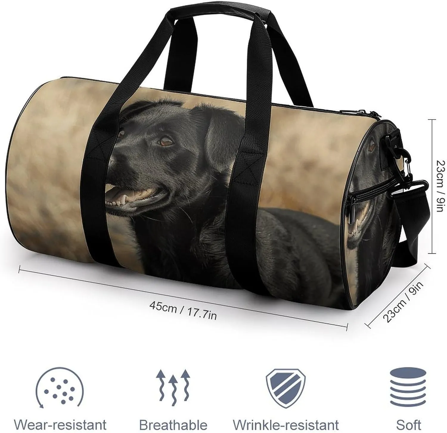 Gym Bag Black Dog in The Field Duffel Bag for Men Women Overnight Bag with Shoe Compartment Workout Bags
