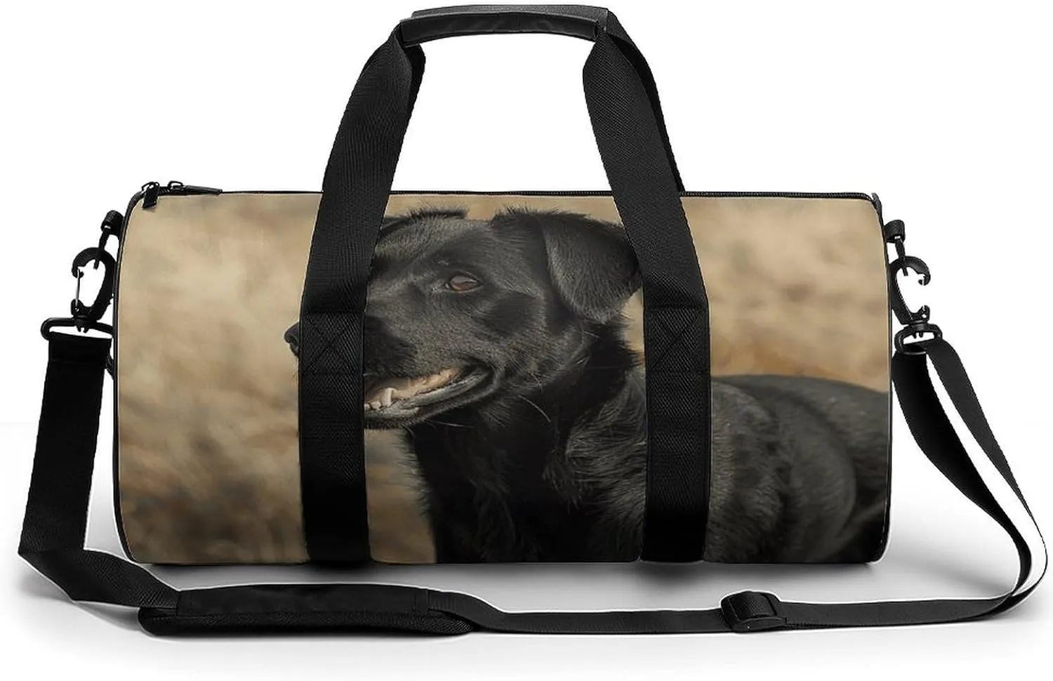 Gym Bag Black Dog in The Field Duffel Bag for Men Women Overnight Bag with Shoe Compartment Workout Bags