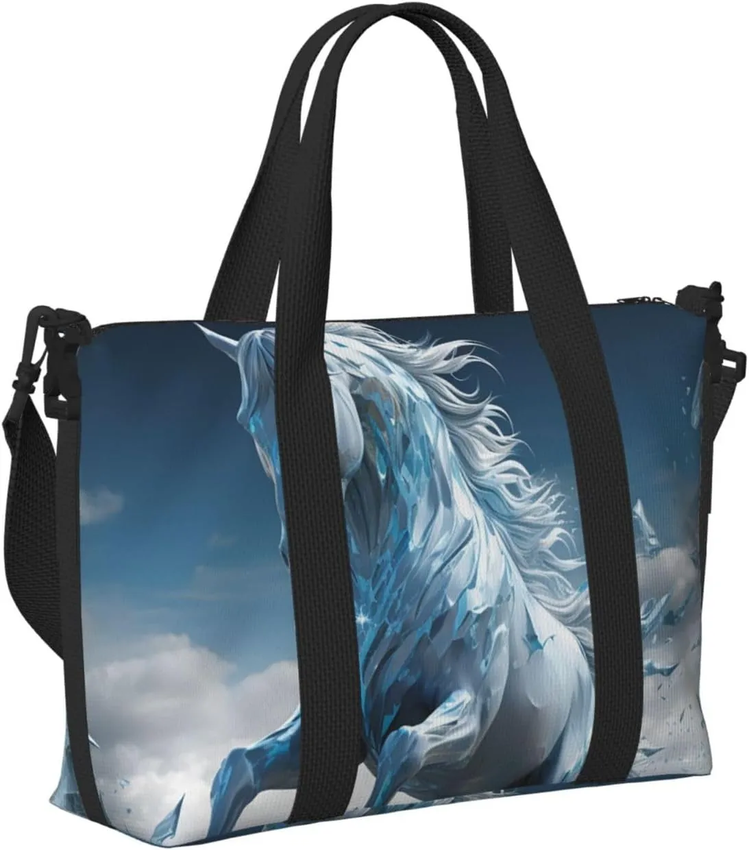 Gym Bag Blue Ice Horse Duffel Bag for Men Women Travel Overnight Bag with Shoe Compartment Workout Bags
