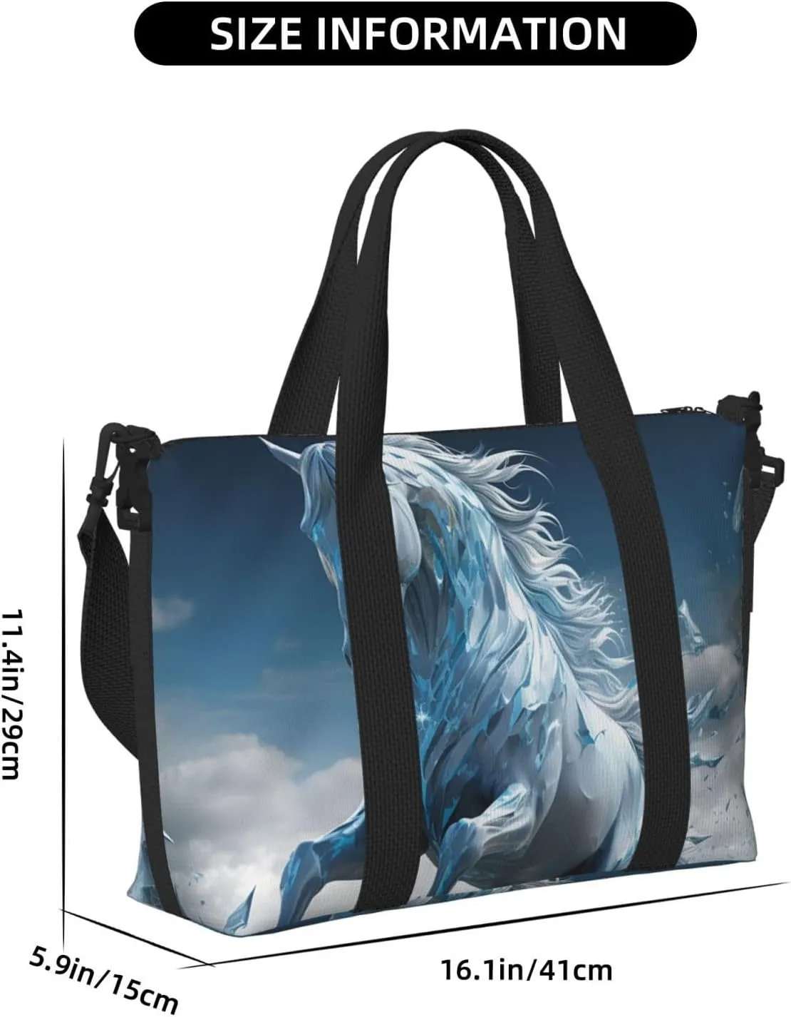 Gym Bag Blue Ice Horse Duffel Bag for Men Women Travel Overnight Bag with Shoe Compartment Workout Bags
