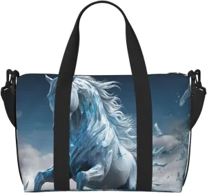 Gym Bag Blue Ice Horse Duffel Bag for Men Women Travel Overnight Bag with Shoe Compartment Workout Bags