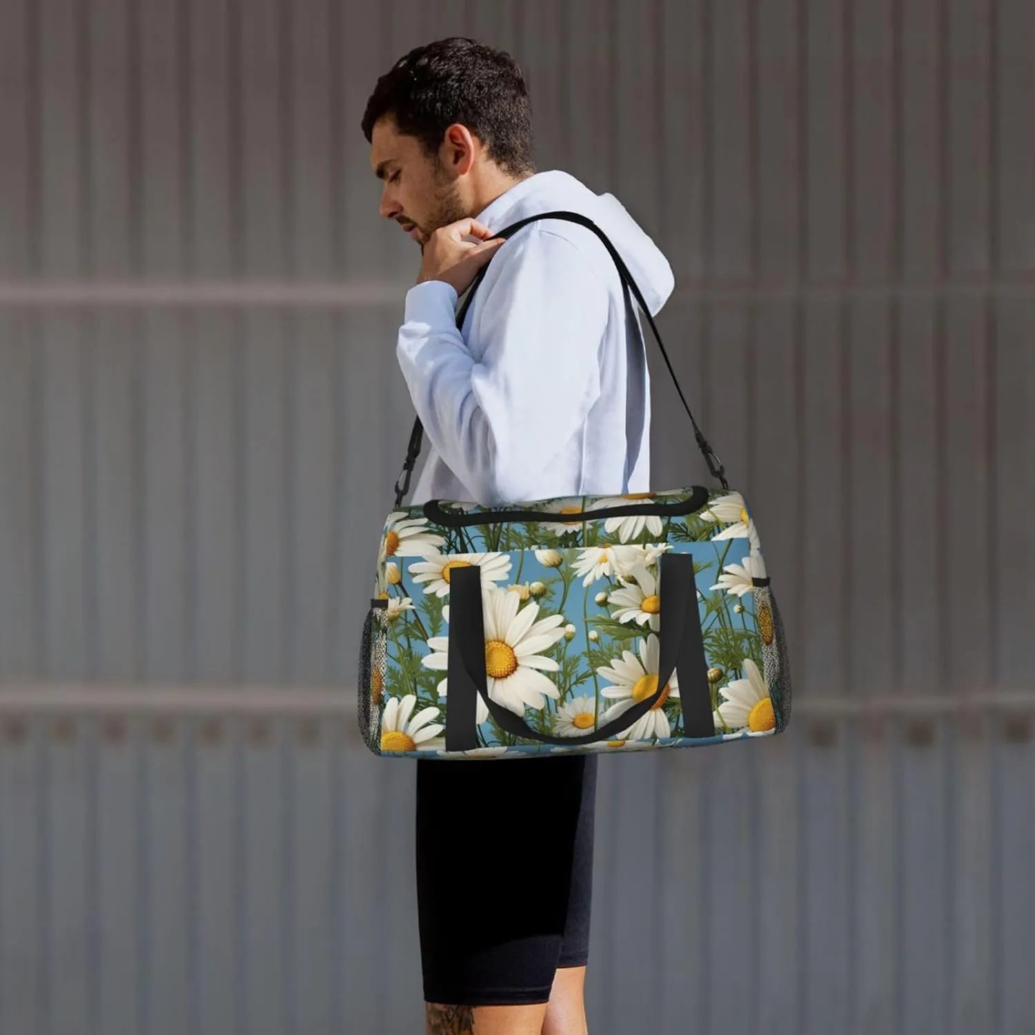 Gym Bag Camomile pattern Duffel Bag for Men Women Travel Overnight Bag with Shoe Compartment Workout Bags