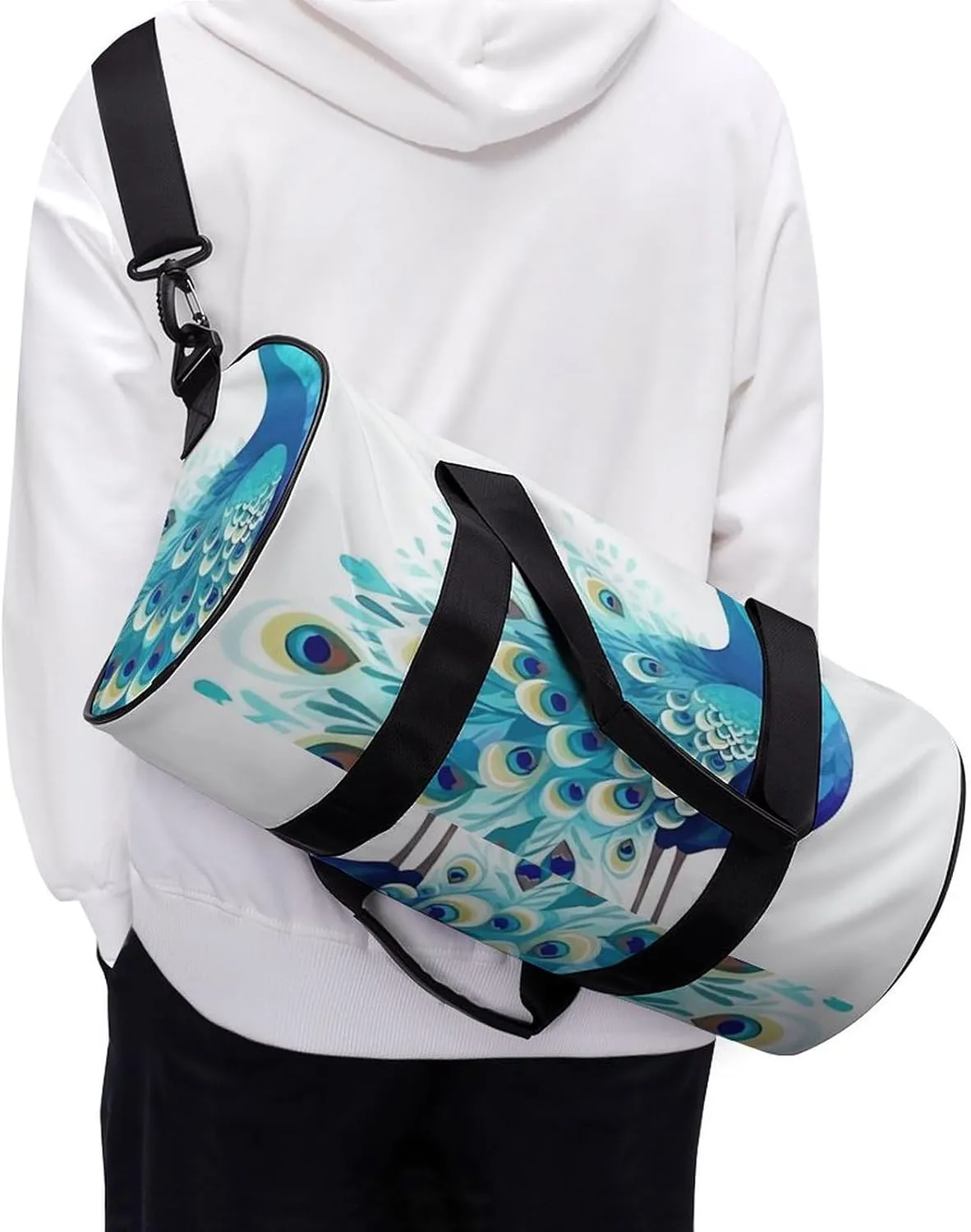 Gym Bag Cartoon Blue Peacock Duffel Bag for Men Women Overnight Bag with Shoe Compartment Workout Bags