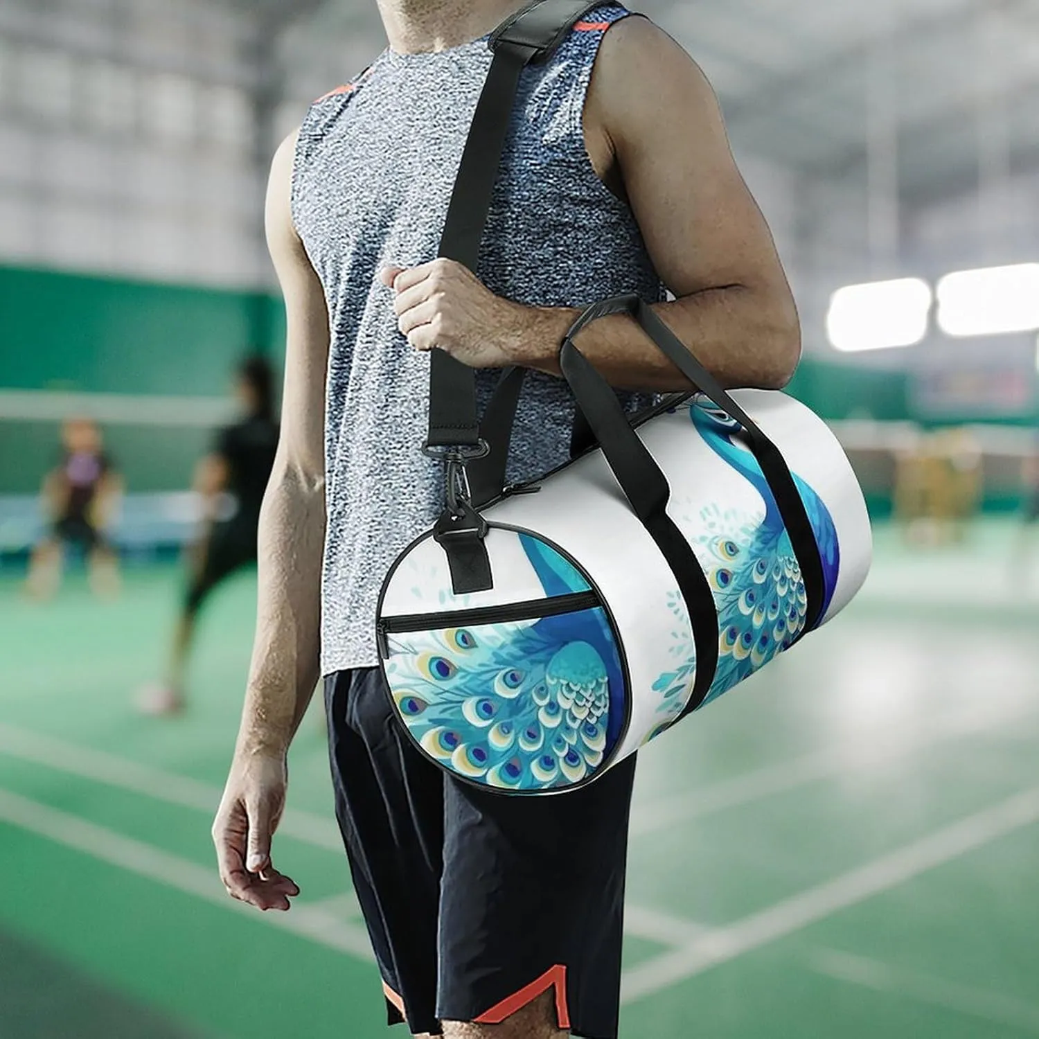 Gym Bag Cartoon Blue Peacock Duffel Bag for Men Women Overnight Bag with Shoe Compartment Workout Bags