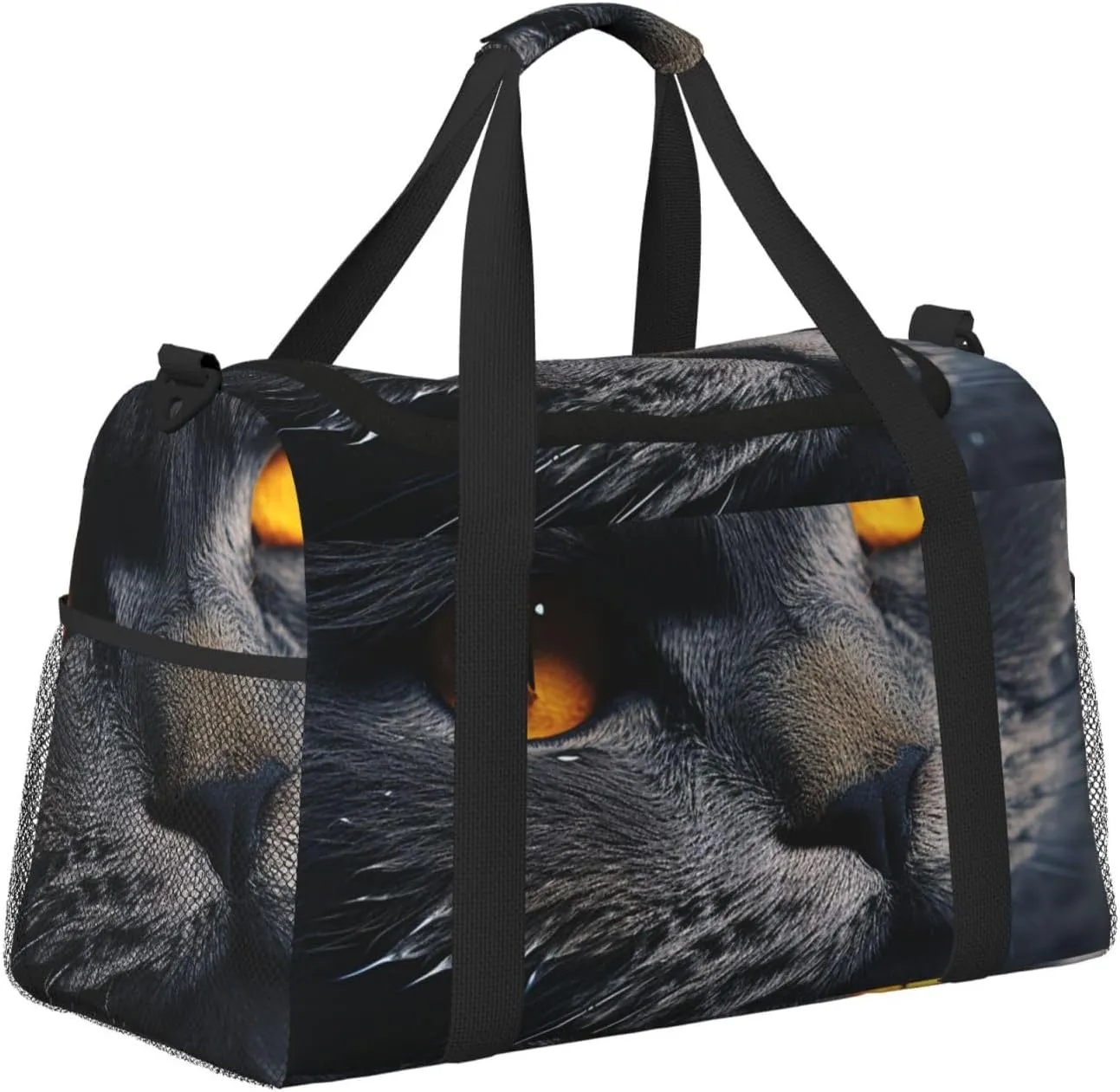 Gym Bag Cats with yellow eyes Duffel Bag for Men Women Travel Overnight Bag with Shoe Compartment Workout Bags