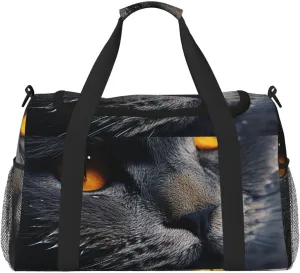 Gym Bag Cats with yellow eyes Duffel Bag for Men Women Travel Overnight Bag with Shoe Compartment Workout Bags