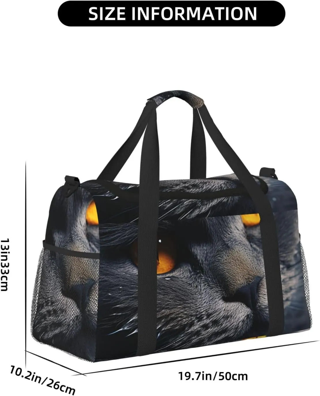 Gym Bag Cats with yellow eyes Duffel Bag for Men Women Travel Overnight Bag with Shoe Compartment Workout Bags