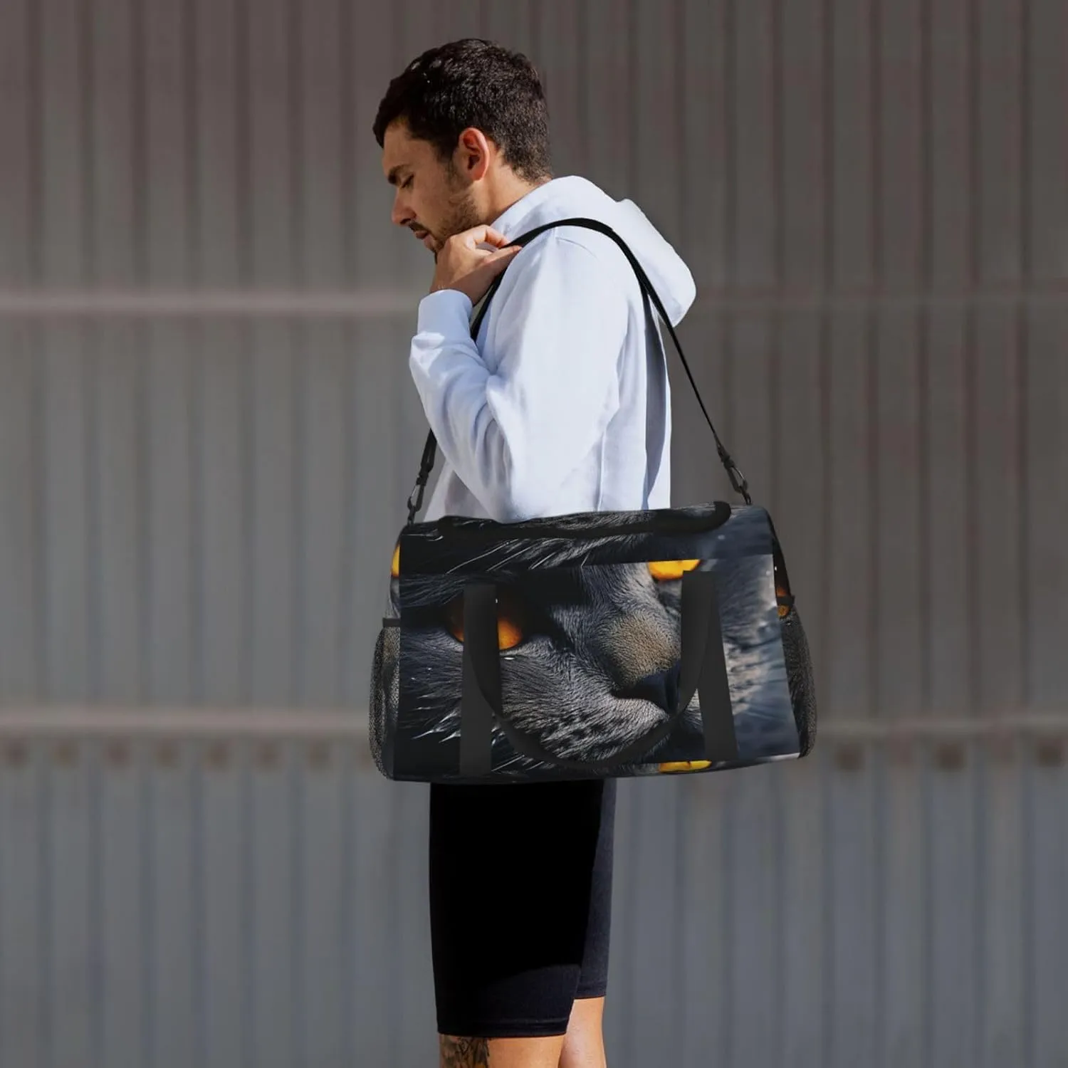 Gym Bag Cats with yellow eyes Duffel Bag for Men Women Travel Overnight Bag with Shoe Compartment Workout Bags