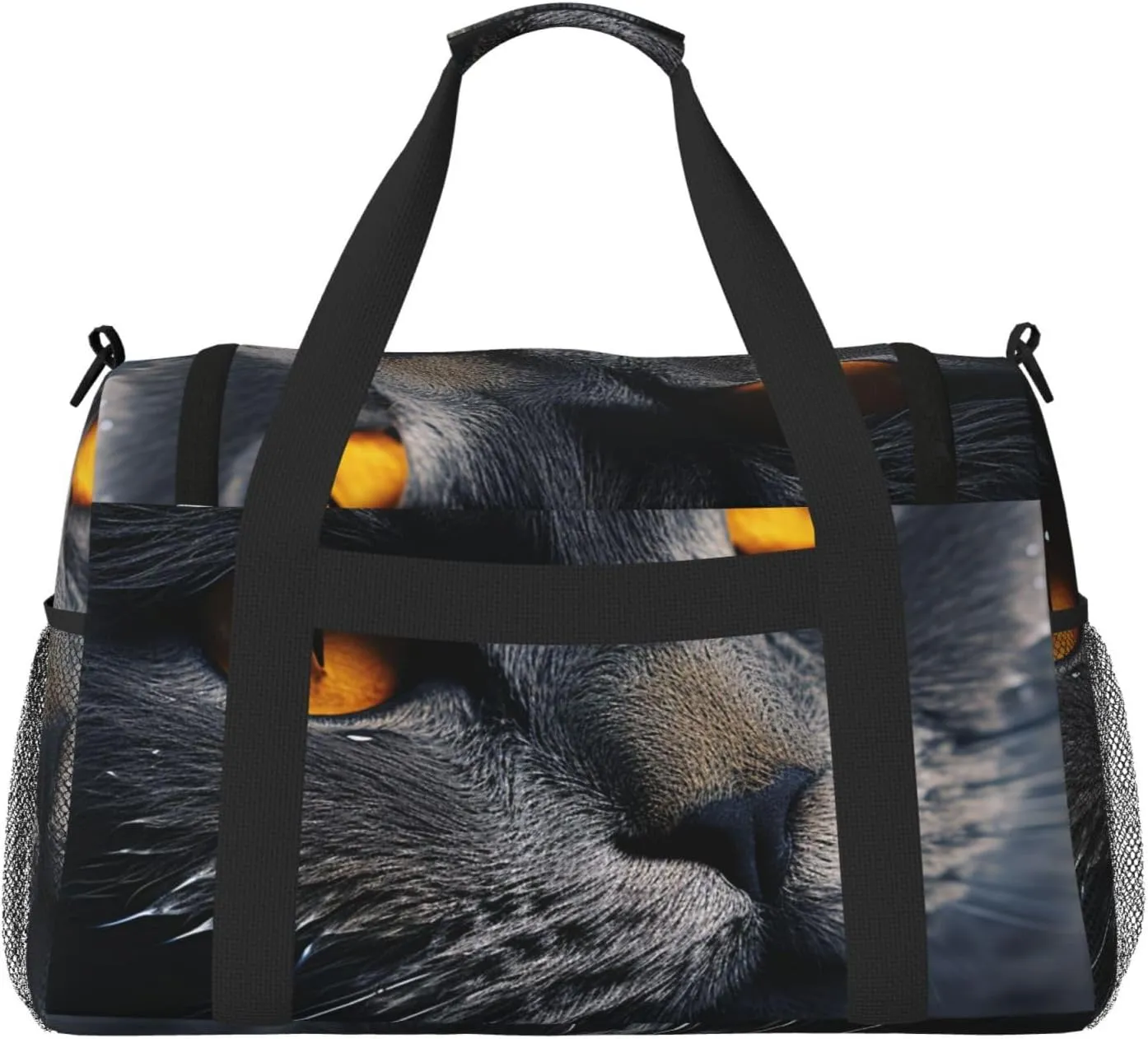 Gym Bag Cats with yellow eyes Duffel Bag for Men Women Travel Overnight Bag with Shoe Compartment Workout Bags