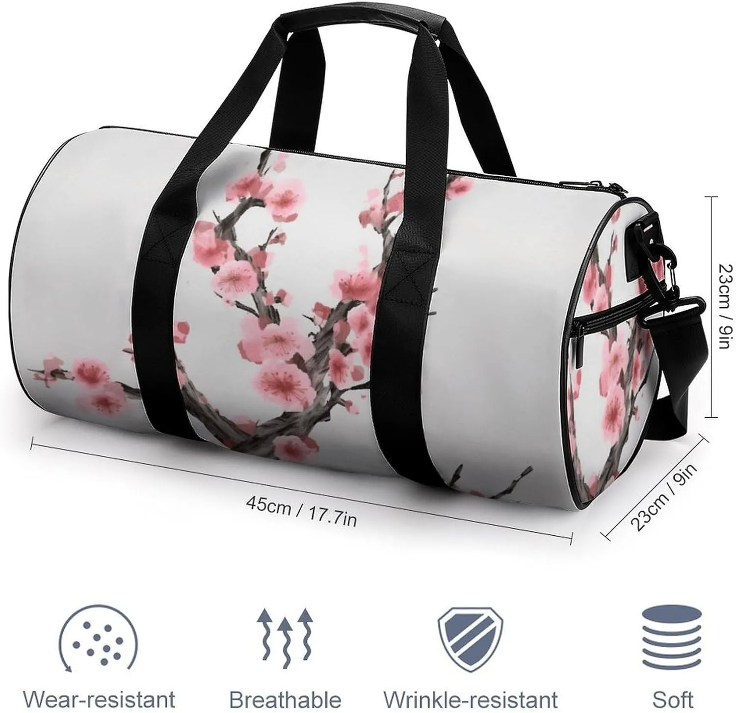 Gym Bag Cherry Blossom Tree Branch Duffel Bag for Men Women Overnight Bag with Shoe Compartment Workout Bags