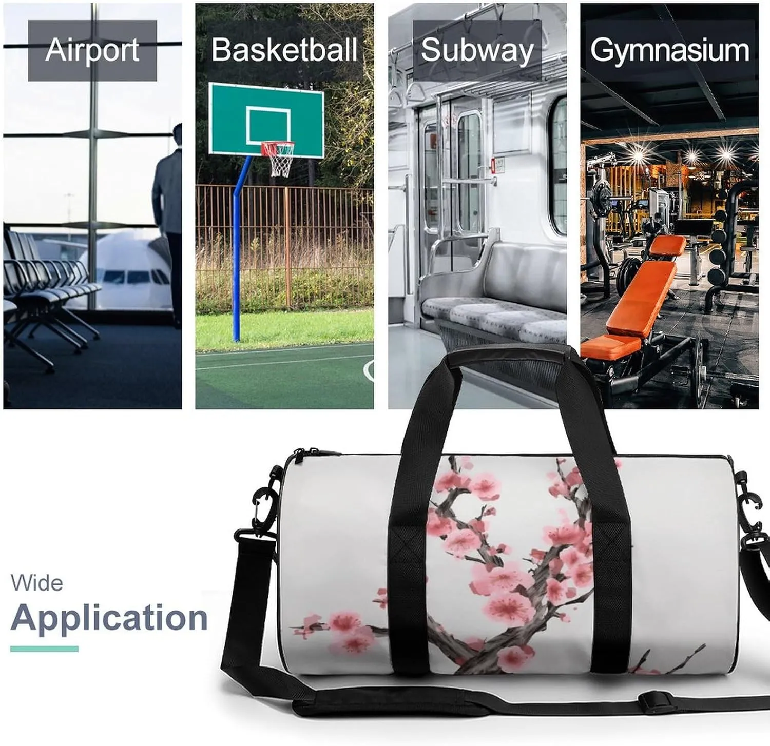 Gym Bag Cherry Blossom Tree Branch Duffel Bag for Men Women Overnight Bag with Shoe Compartment Workout Bags