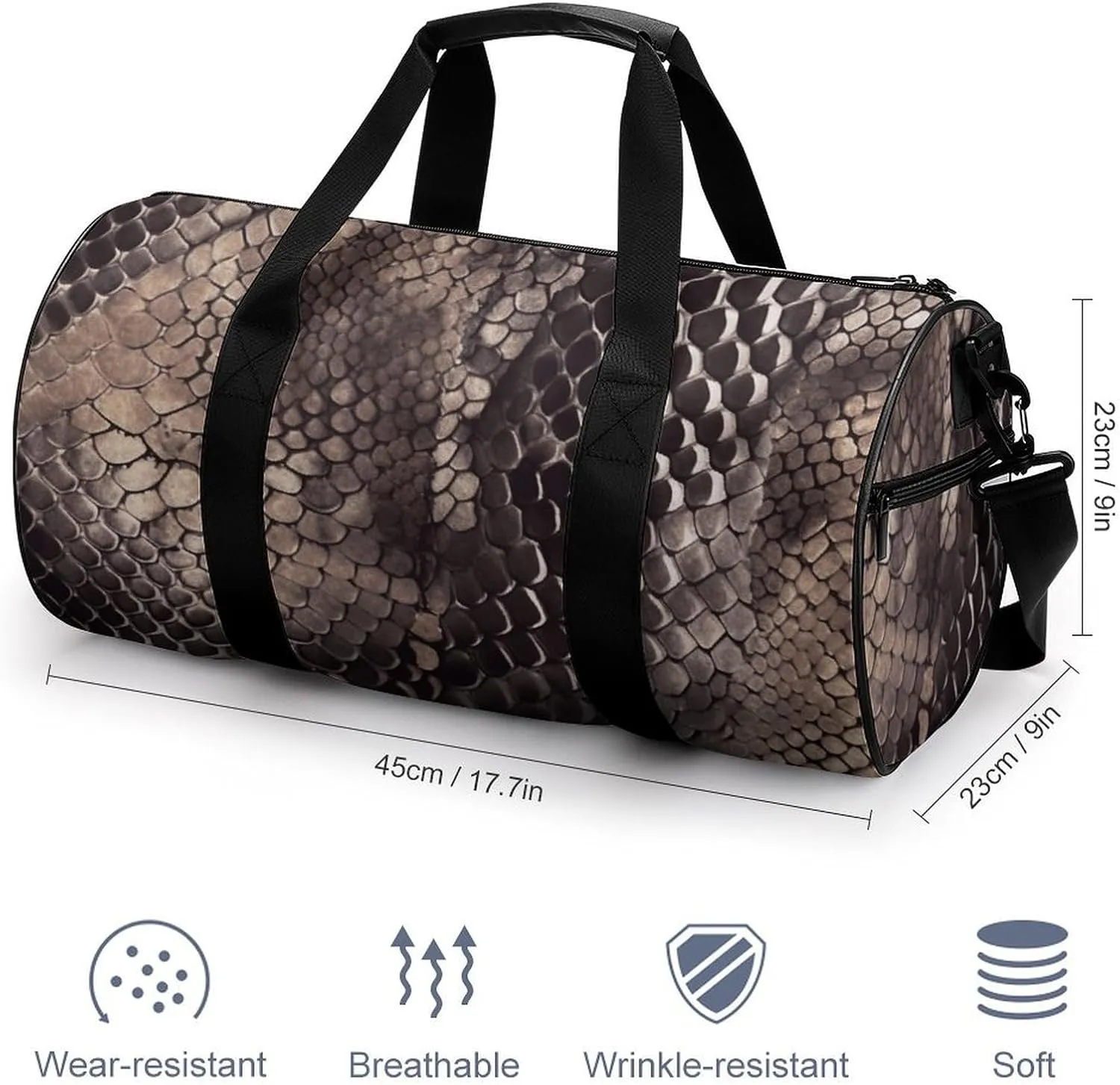 Gym Bag Classic Snake Skin Duffel Bag for Men Women Overnight Bag with Shoe Compartment Workout Bags