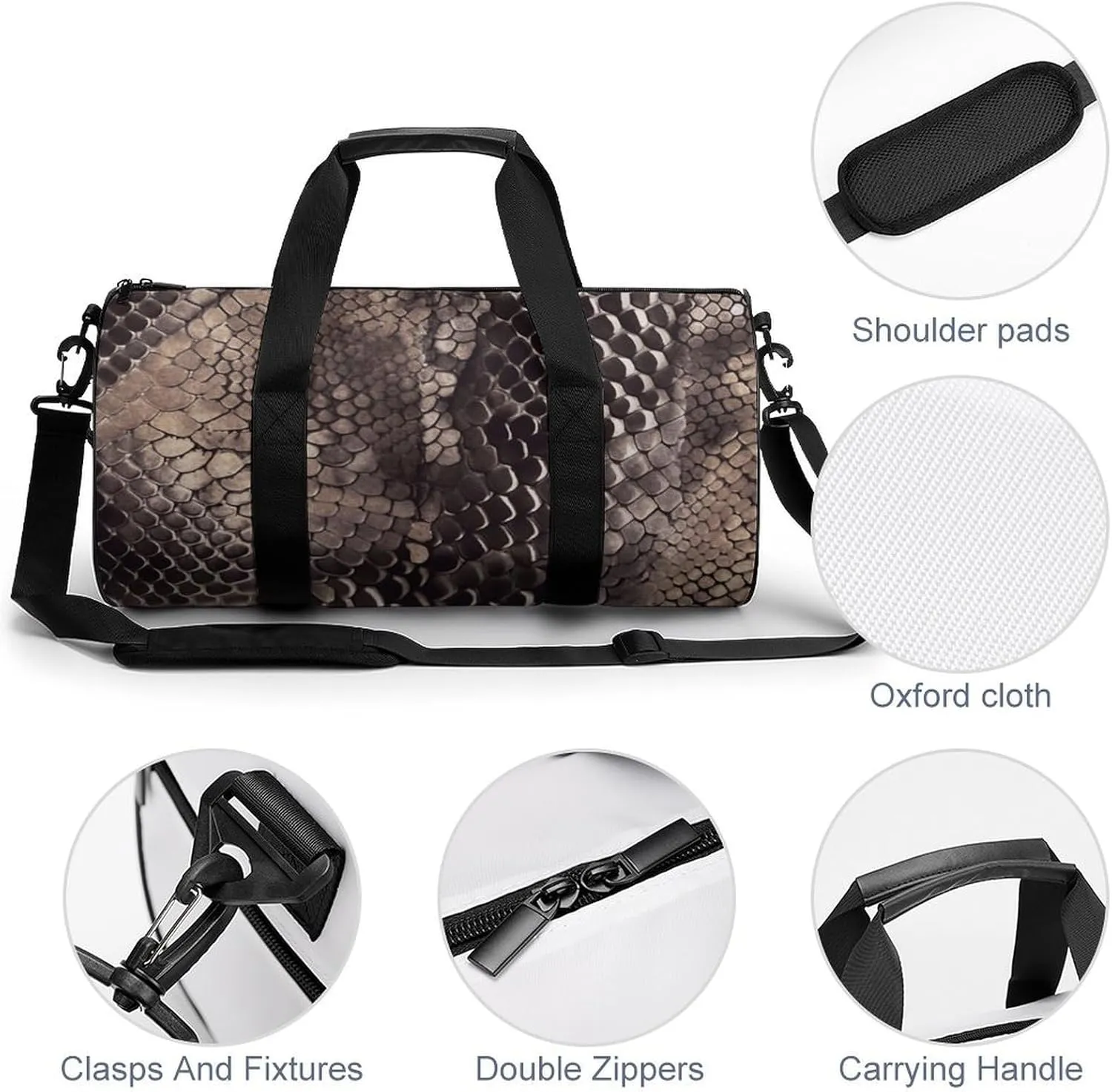Gym Bag Classic Snake Skin Duffel Bag for Men Women Overnight Bag with Shoe Compartment Workout Bags