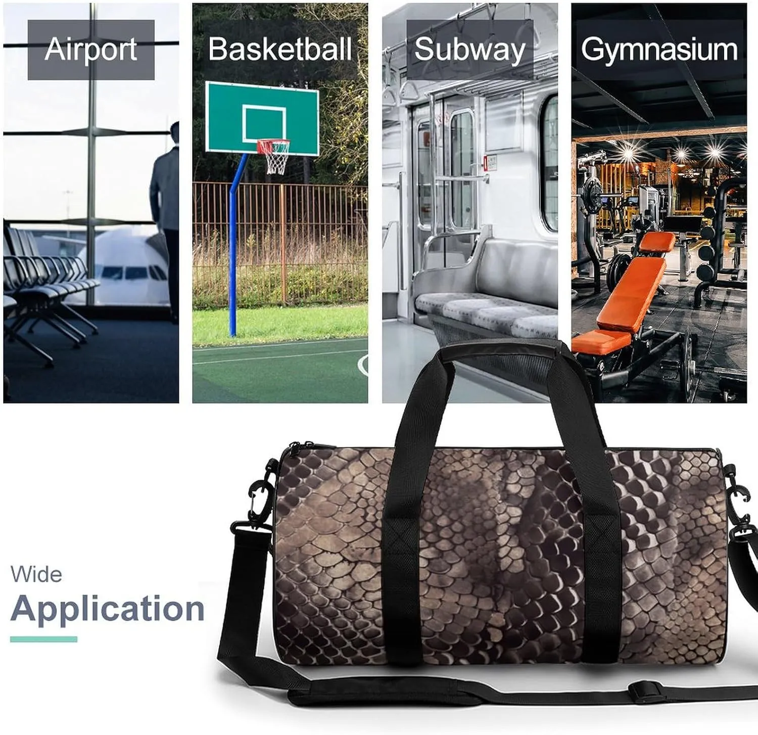 Gym Bag Classic Snake Skin Duffel Bag for Men Women Overnight Bag with Shoe Compartment Workout Bags