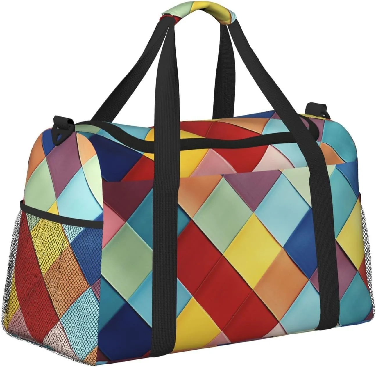 Gym Bag Colorful Plaid Duffel Bag for Men Women Travel Overnight Bag with Shoe Compartment Workout Bags
