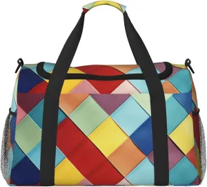 Gym Bag Colorful Plaid Duffel Bag for Men Women Travel Overnight Bag with Shoe Compartment Workout Bags