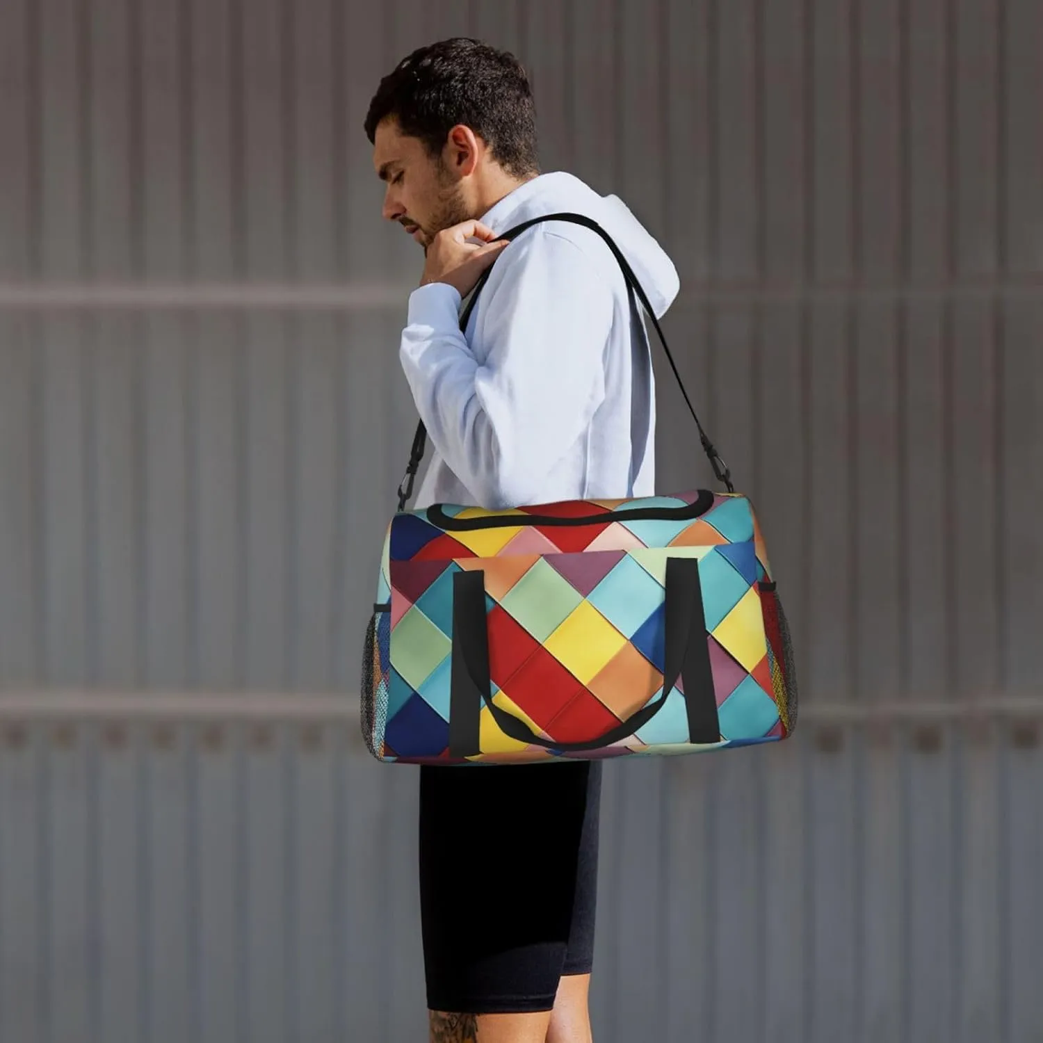 Gym Bag Colorful Plaid Duffel Bag for Men Women Travel Overnight Bag with Shoe Compartment Workout Bags