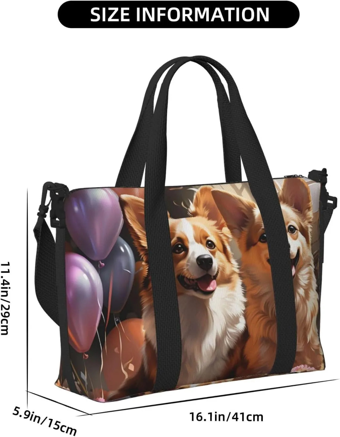 Gym Bag Corgi Dog with Balloon Duffel Bag for Men Women Travel Overnight Bag with Shoe Compartment Workout Bags