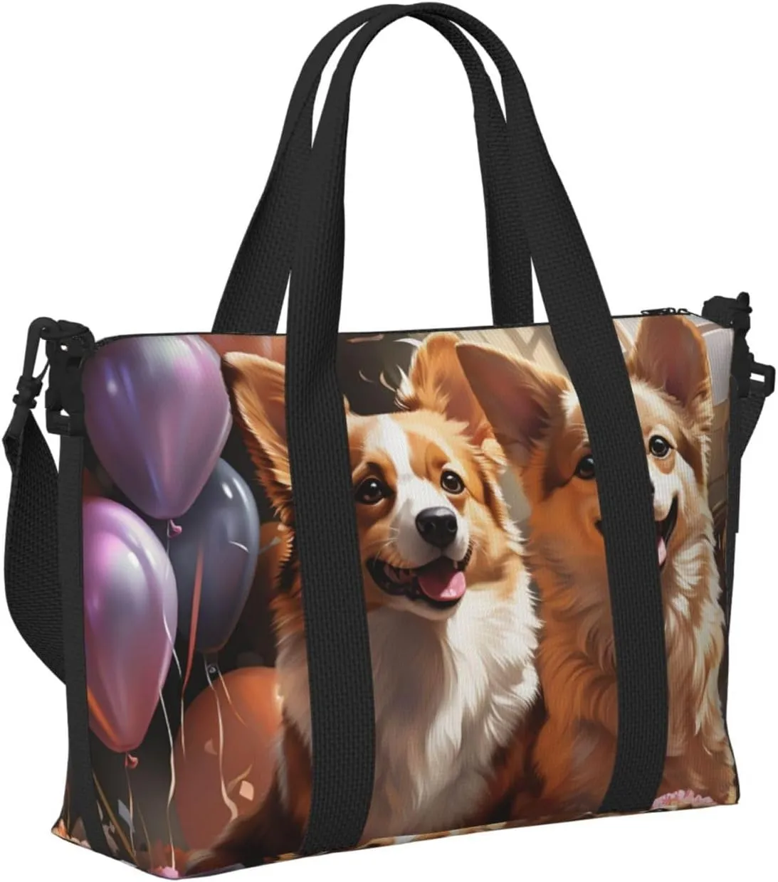 Gym Bag Corgi Dog with Balloon Duffel Bag for Men Women Travel Overnight Bag with Shoe Compartment Workout Bags