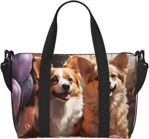 Gym Bag Corgi Dog with Balloon Duffel Bag for Men Women Travel Overnight Bag with Shoe Compartment Workout Bags