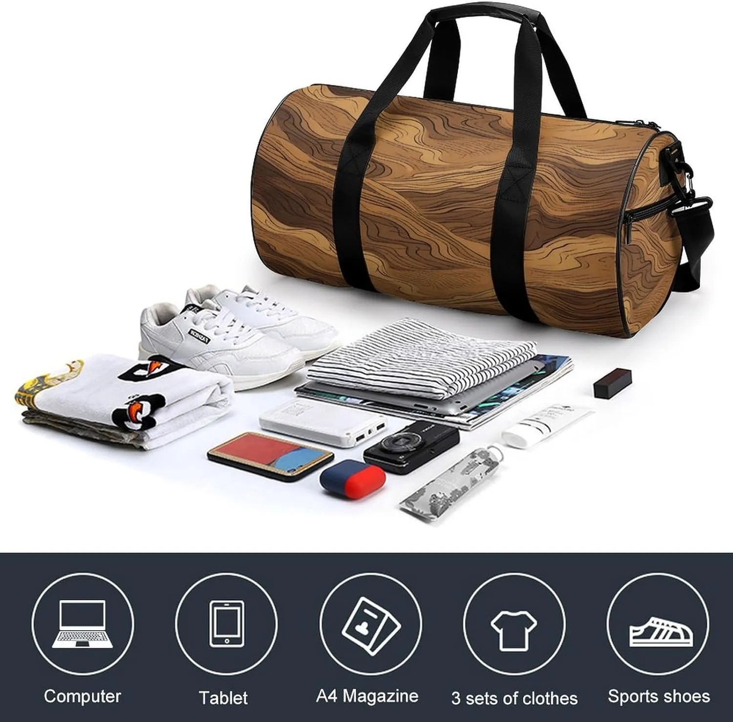 Gym Bag Dark Brown Stripes Duffel Bag for Men Women Overnight Bag with Shoe Compartment Workout Bags