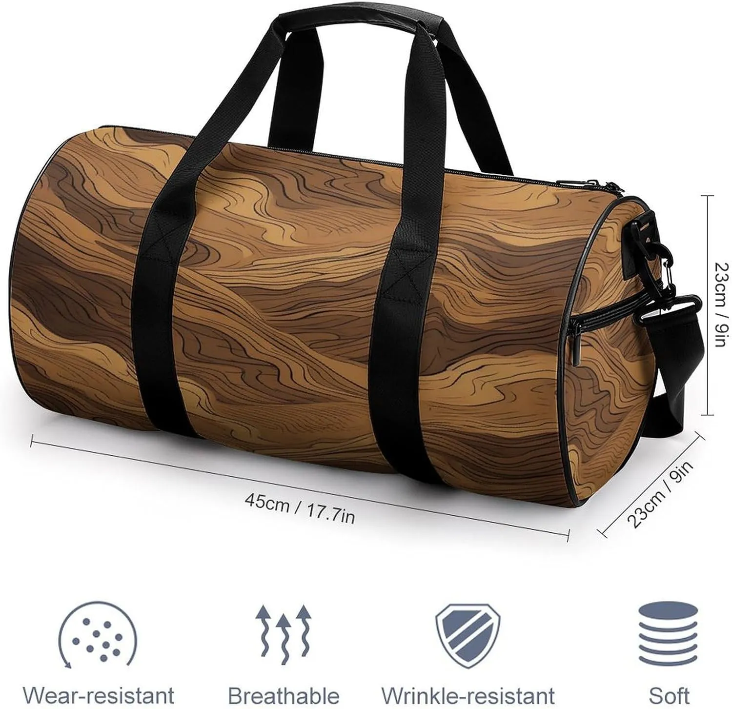 Gym Bag Dark Brown Stripes Duffel Bag for Men Women Overnight Bag with Shoe Compartment Workout Bags