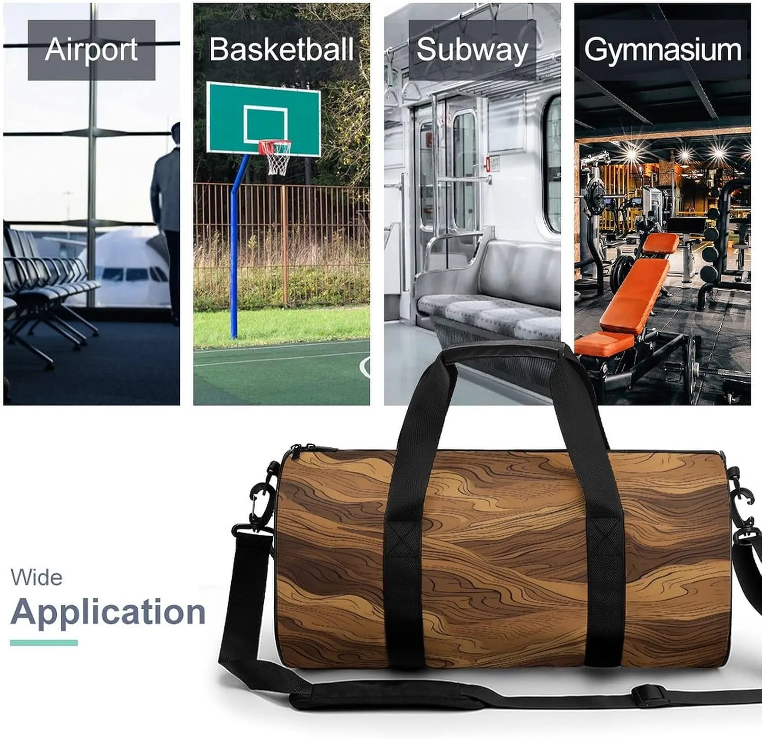 Gym Bag Dark Brown Stripes Duffel Bag for Men Women Overnight Bag with Shoe Compartment Workout Bags