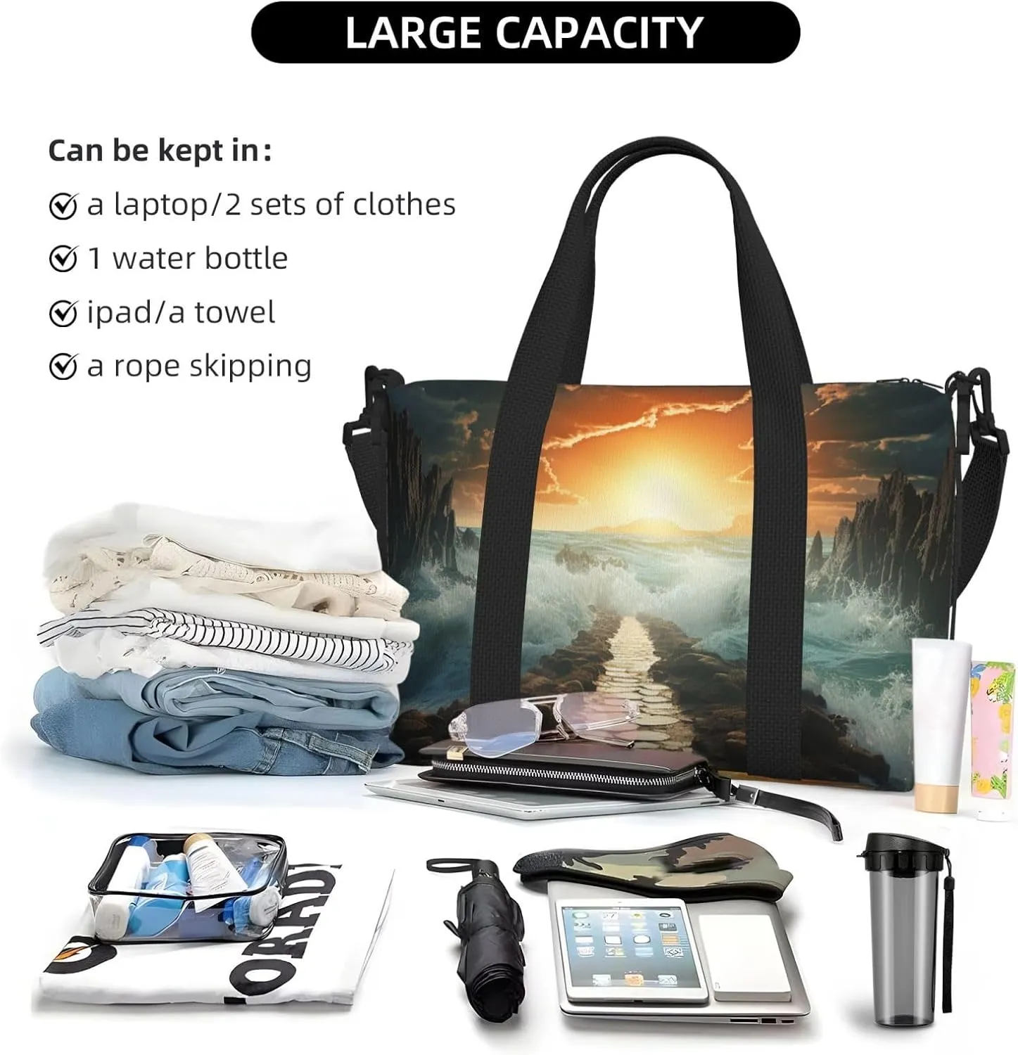 Gym Bag Divided Sea Pathway Duffel Bag for Men Women Travel Overnight Bag with Shoe Compartment Workout Bags