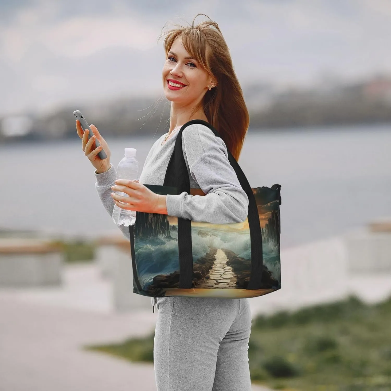 Gym Bag Divided Sea Pathway Duffel Bag for Men Women Travel Overnight Bag with Shoe Compartment Workout Bags