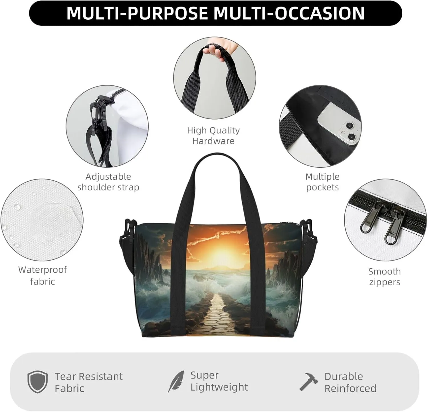 Gym Bag Divided Sea Pathway Duffel Bag for Men Women Travel Overnight Bag with Shoe Compartment Workout Bags
