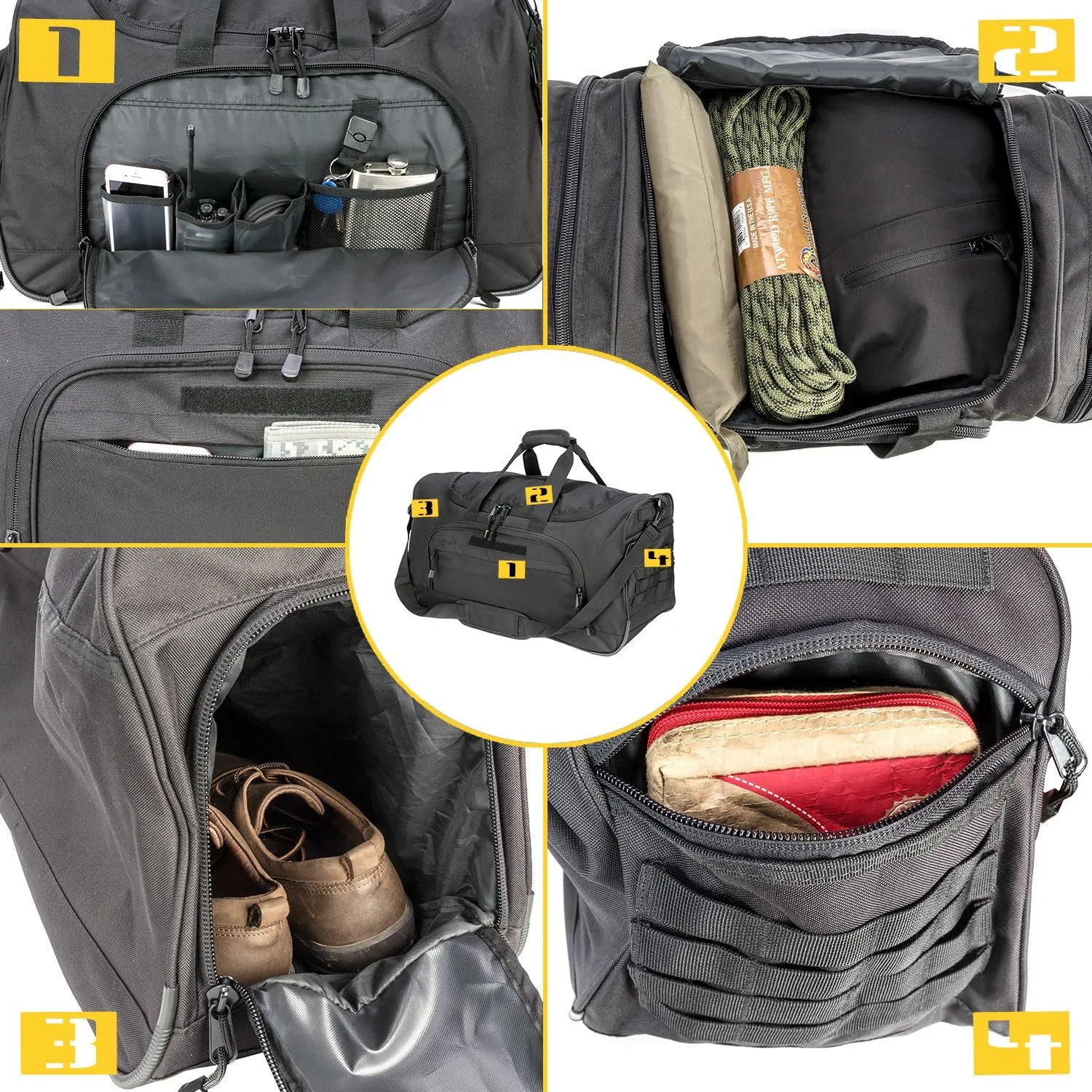 Gym Bag Duffle Bags for Men Women with Shoes Compartment Sport Weekend Travel Overnight Carry On Bag for Tactical Military Travel Work Out Bags (2.0 Black)