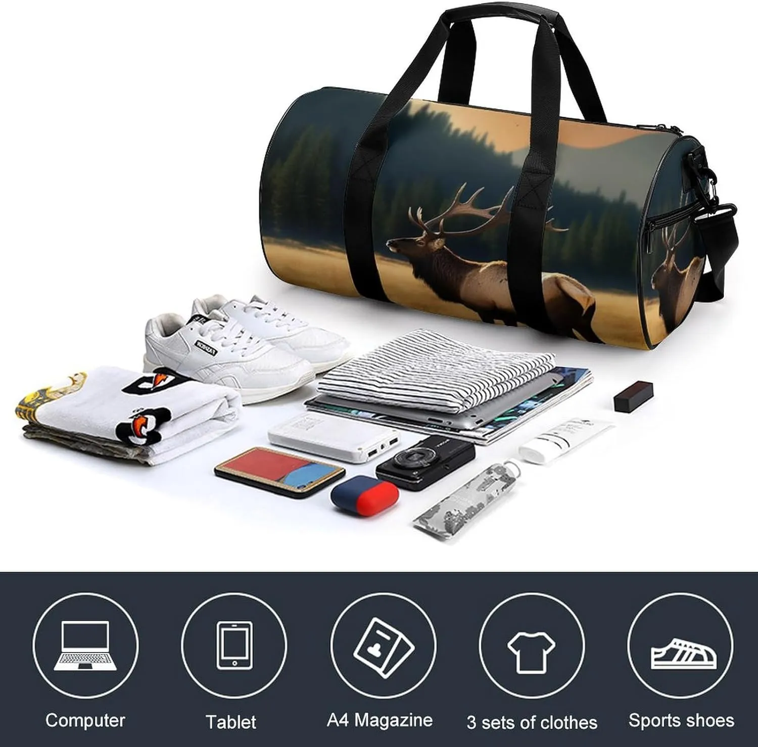 Gym Bag Elk In The Meadow Duffel Bag for Men Women Overnight Bag with Shoe Compartment Workout Bags