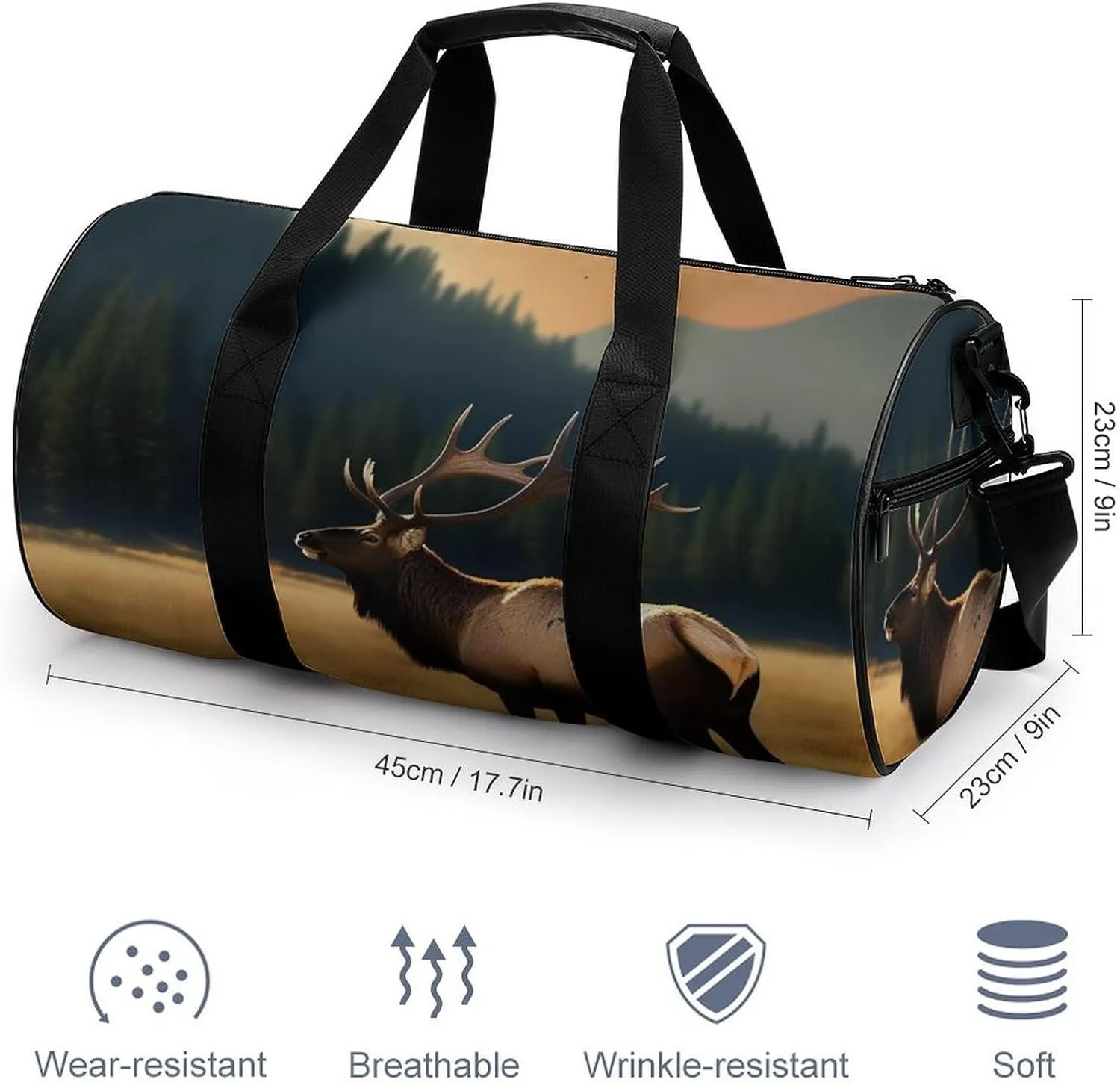 Gym Bag Elk In The Meadow Duffel Bag for Men Women Overnight Bag with Shoe Compartment Workout Bags