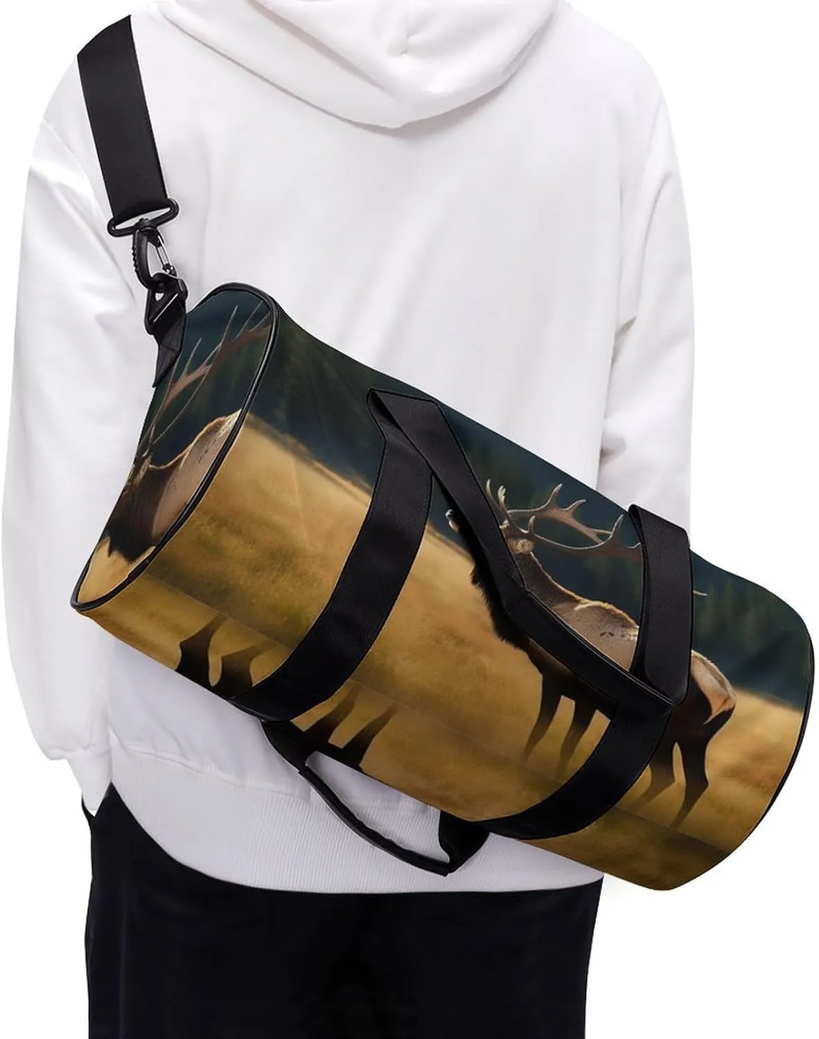 Gym Bag Elk In The Meadow Duffel Bag for Men Women Overnight Bag with Shoe Compartment Workout Bags